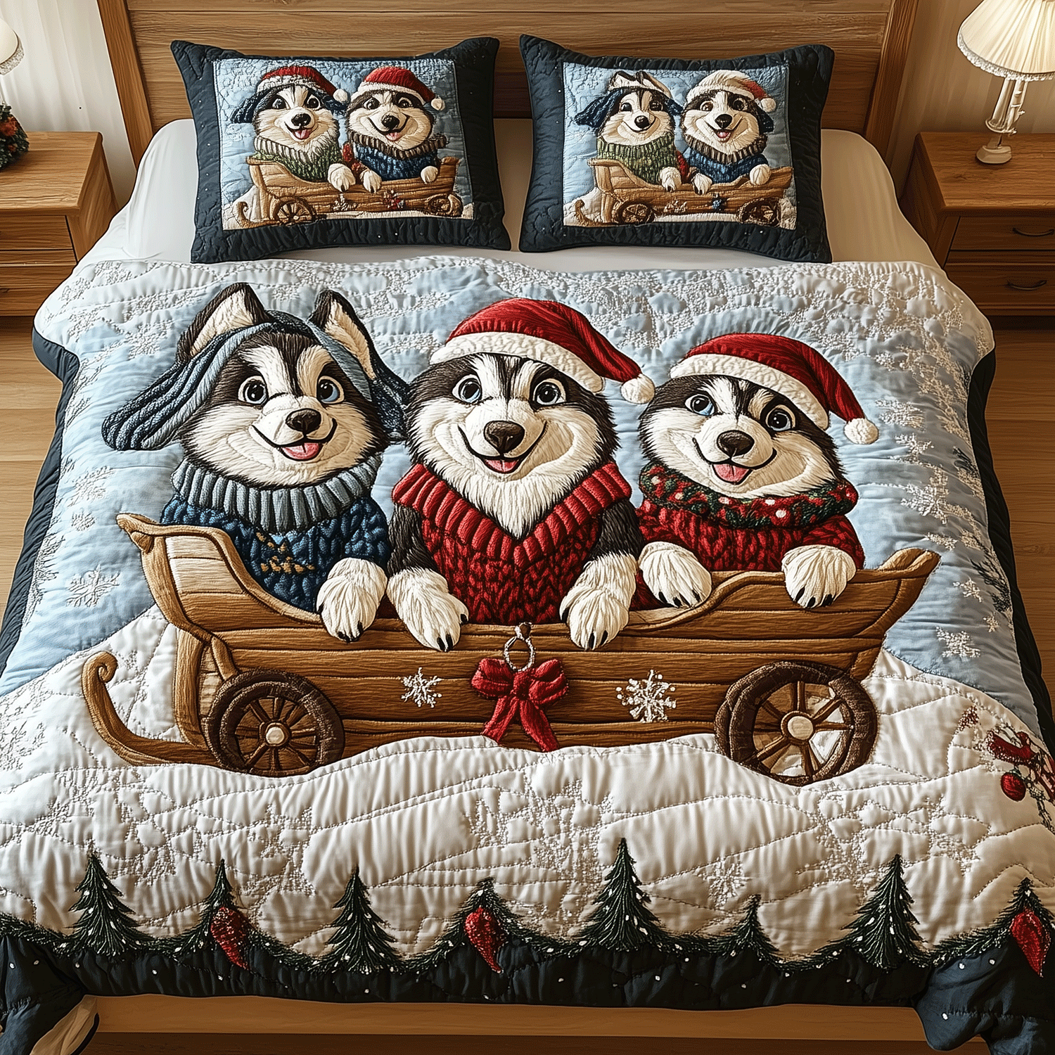 Holiday Husky Spirit Quilted Bedding Set Husky Merchandise Holiday Husky Spirit Quilted Bedding Set Husky Merchandise