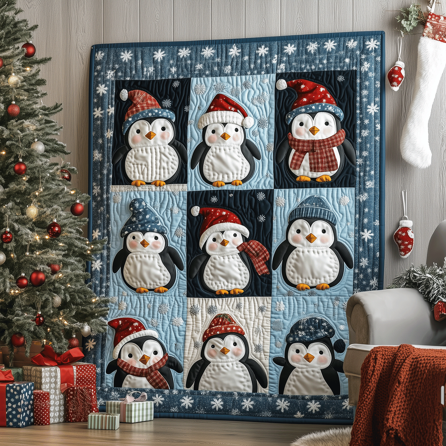Holiday Penguin Quilted Blanket Penguin Presents For Her Holiday Penguin Quilted Blanket Penguin Presents For Her