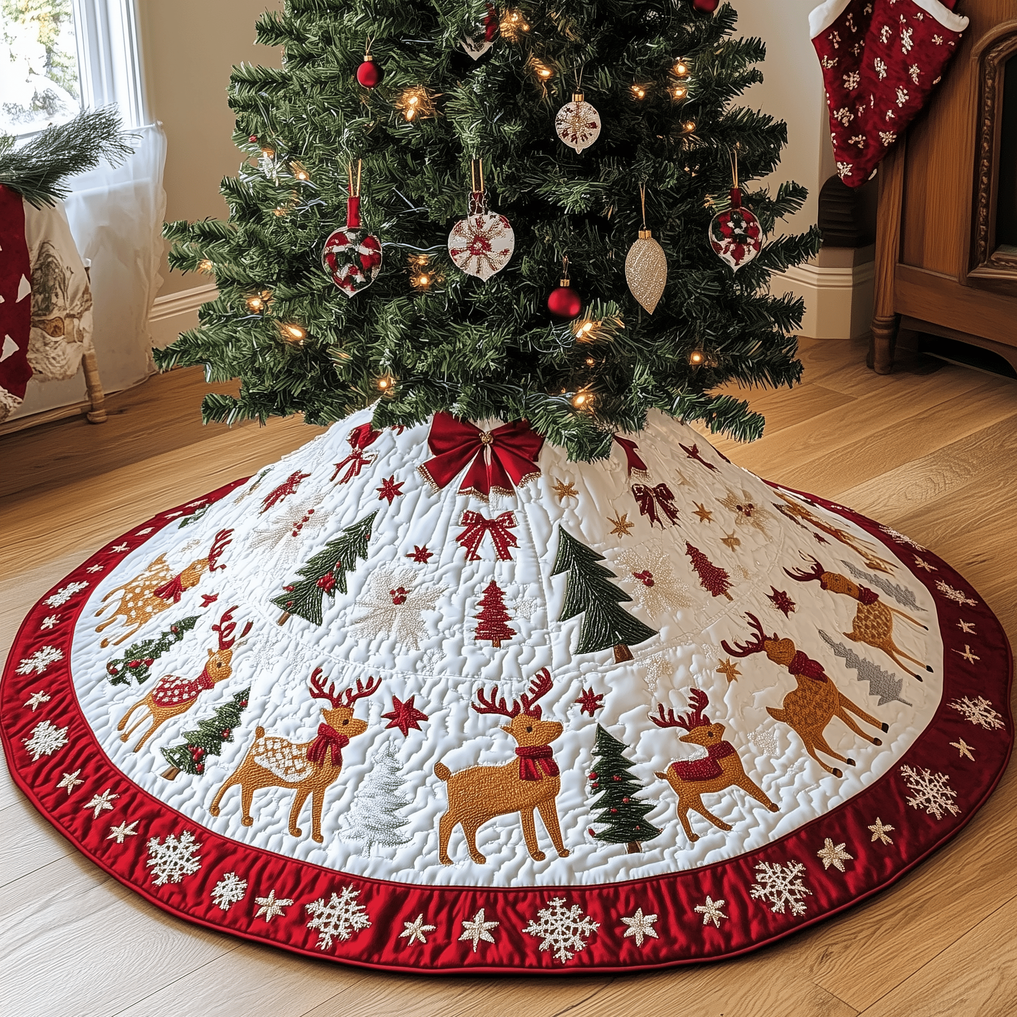 Holiday Reindeer Quilted Tree Skirt A Tree Skirt That Lets You Relax This Holiday Season Holiday Reindeer Quilted Tree Skirt A Tree Skirt That Lets You Relax This Holiday Season
