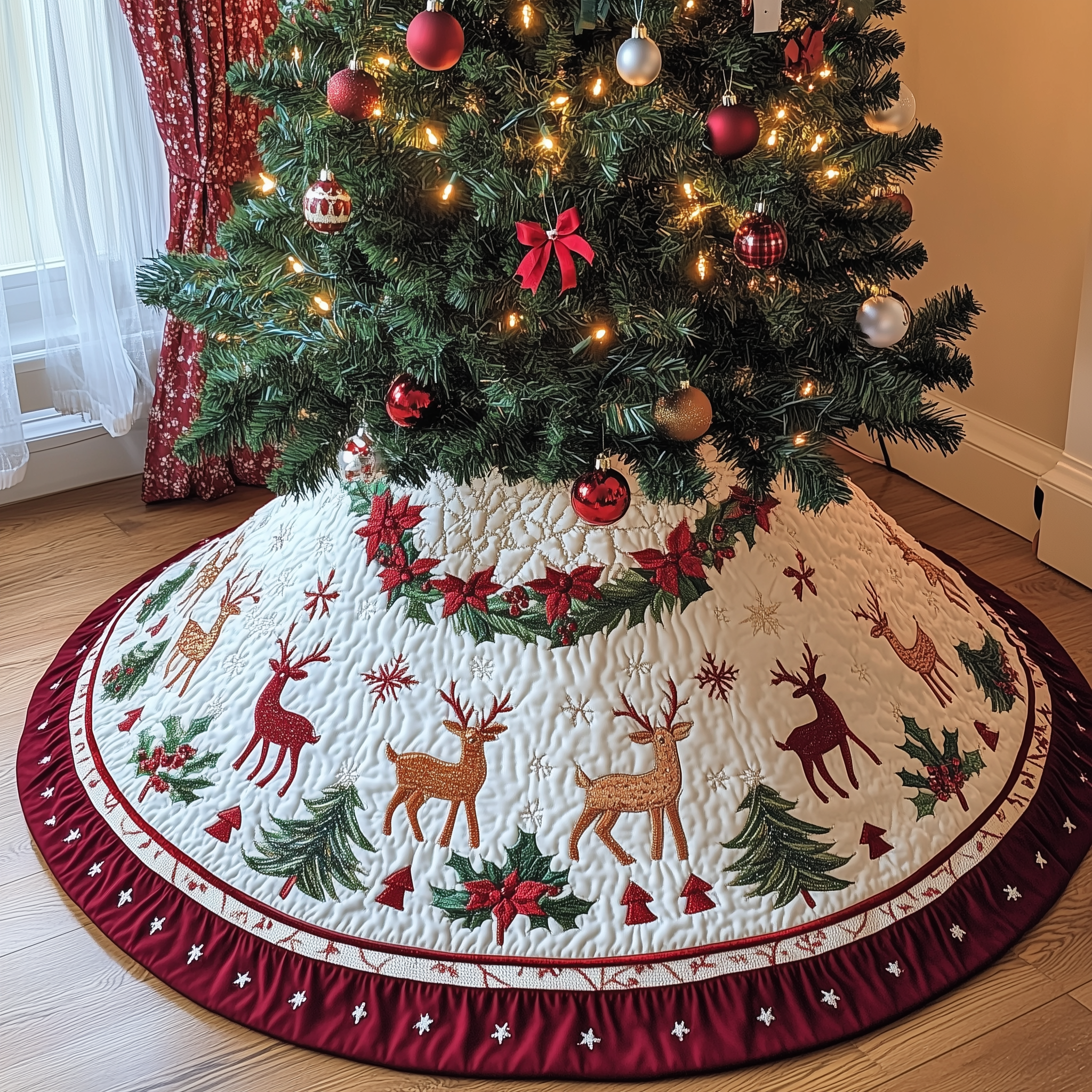 Holiday Reindeer Quilted Tree Skirt Celebrate the Holidays Without Stress Choose Safety Holiday Reindeer Quilted Tree Skirt Celebrate the Holidays Without Stress Choose Safety