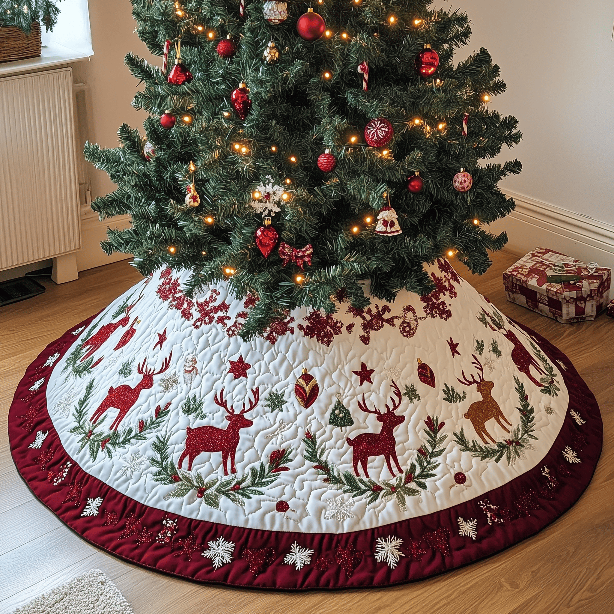 Holiday Reindeer Quilted Tree Skirt Feel the Magic of the Holidays Without Worry Holiday Reindeer Quilted Tree Skirt Feel the Magic of the Holidays Without Worry
