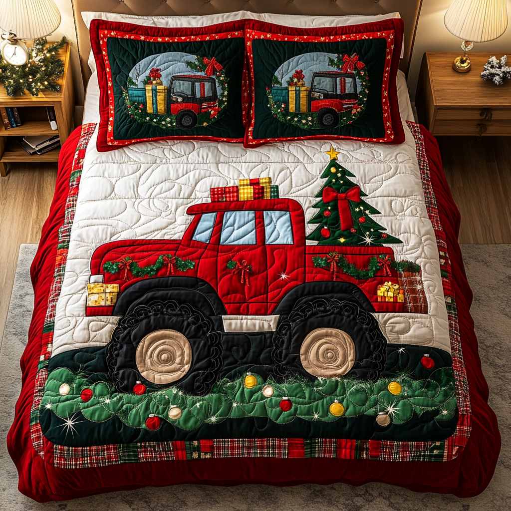 Holiday Truck Quilted Bedding Set Christmas Gift Ideas For Him Holiday Truck Quilted Bedding Set Christmas Gift Ideas For Him