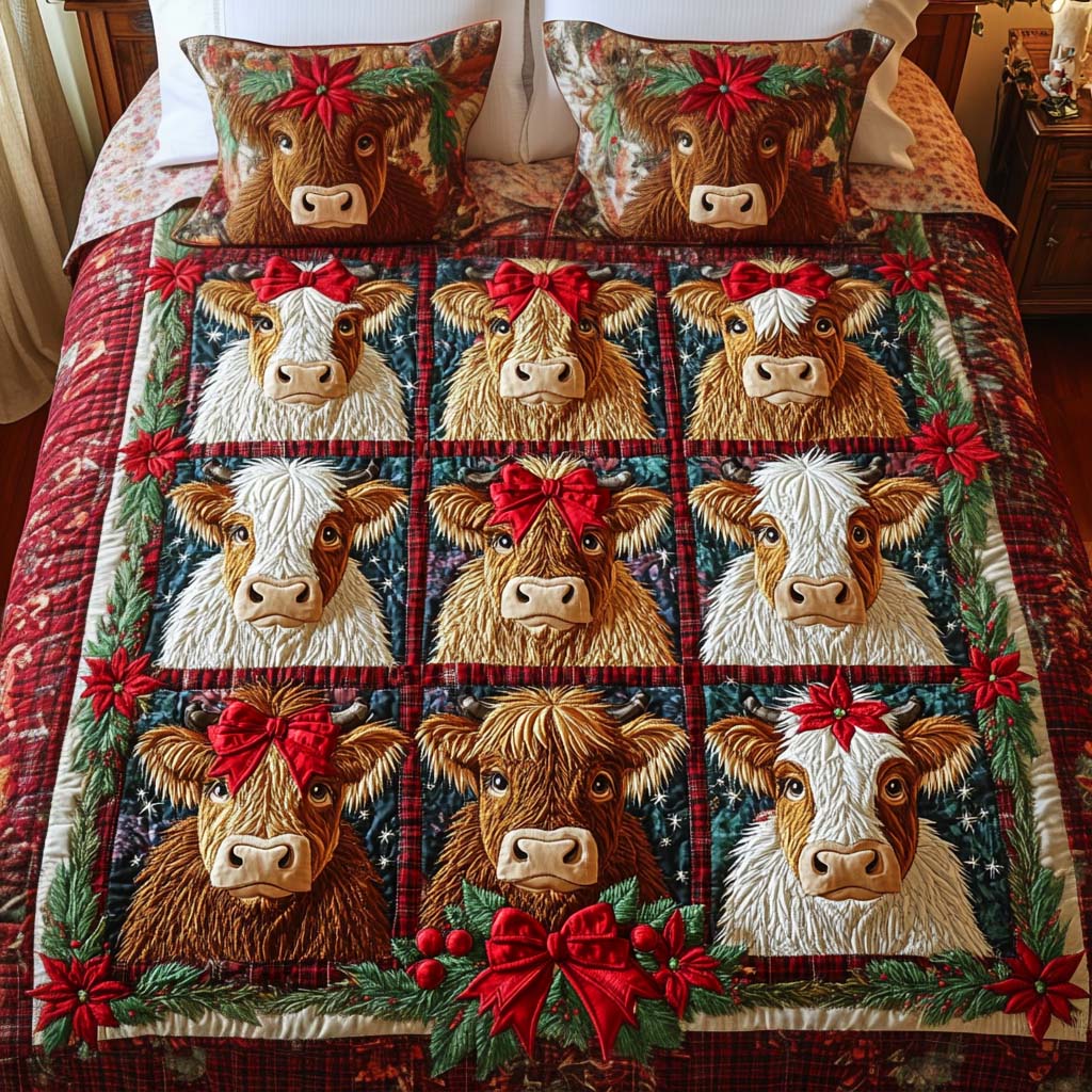 Holly Herd Quilted Bedding Set Presents For Cow Lovers Holly Herd Quilted Bedding Set Presents For Cow Lovers