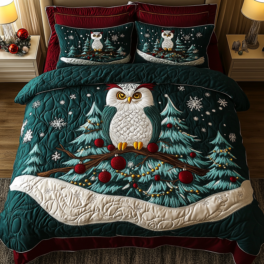 Holly Hoot Quilted Bedding Set Owl Theme Gifts Holly Hoot Quilted Bedding Set Owl Theme Gifts