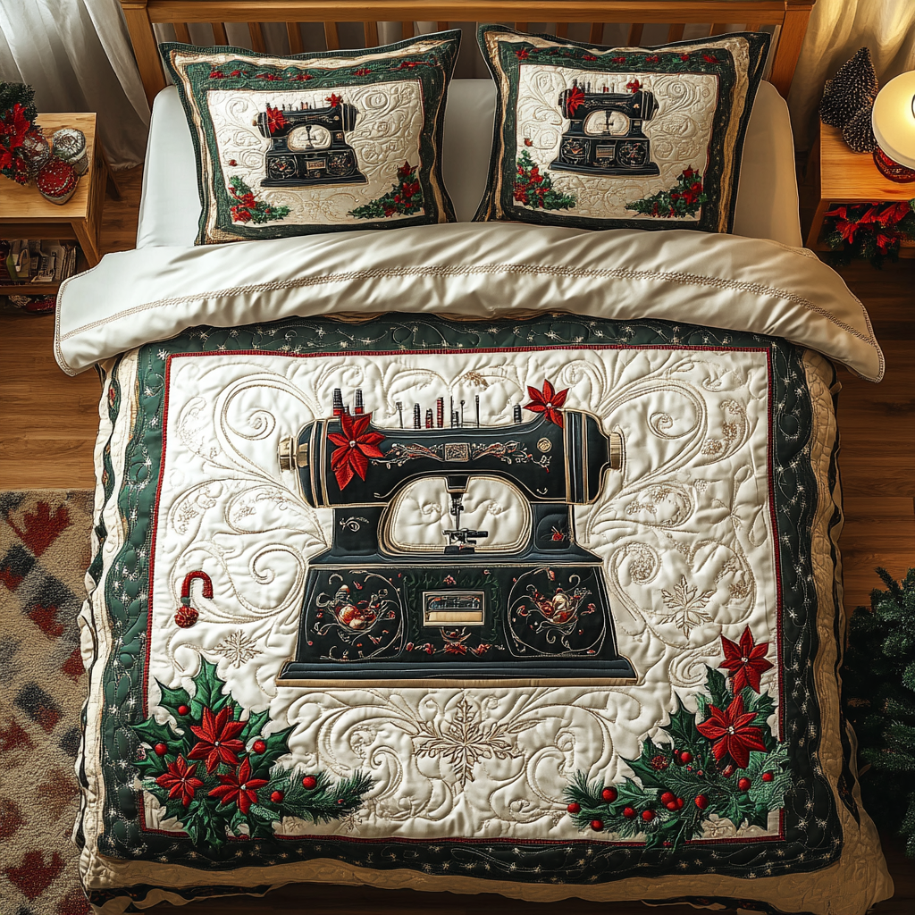 Holly Stitch Quilted Bedding Set Sewing Christmas Gift Ideas Holly Stitch Quilted Bedding Set Sewing Christmas Gift Ideas