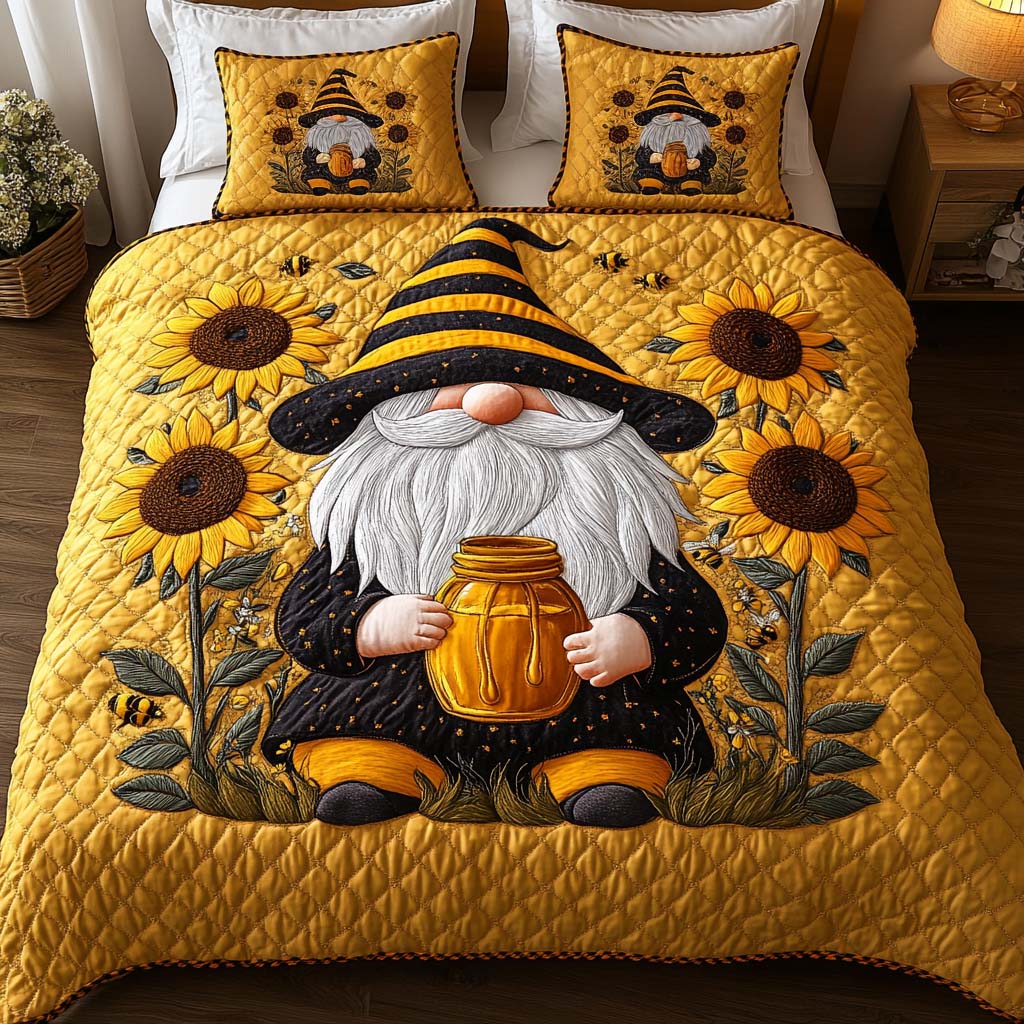 Honey Wizard Quilted Bedding Set Gnome Christmas Gifts Honey Wizard Quilted Bedding Set Gnome Christmas Gifts