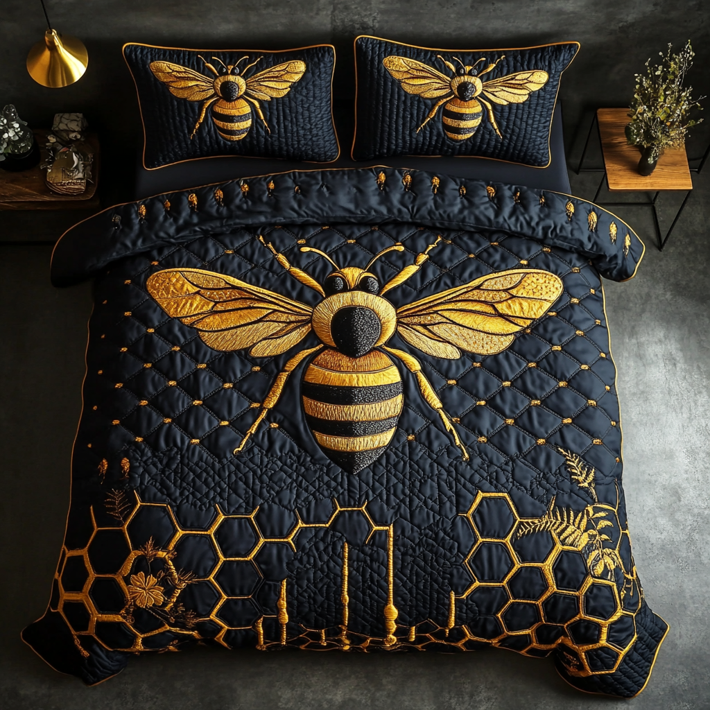 Honeycomb Harmony Quilted Bedding Set Bee Inspired Gifts Honeycomb Harmony Quilted Bedding Set Bee Inspired Gifts