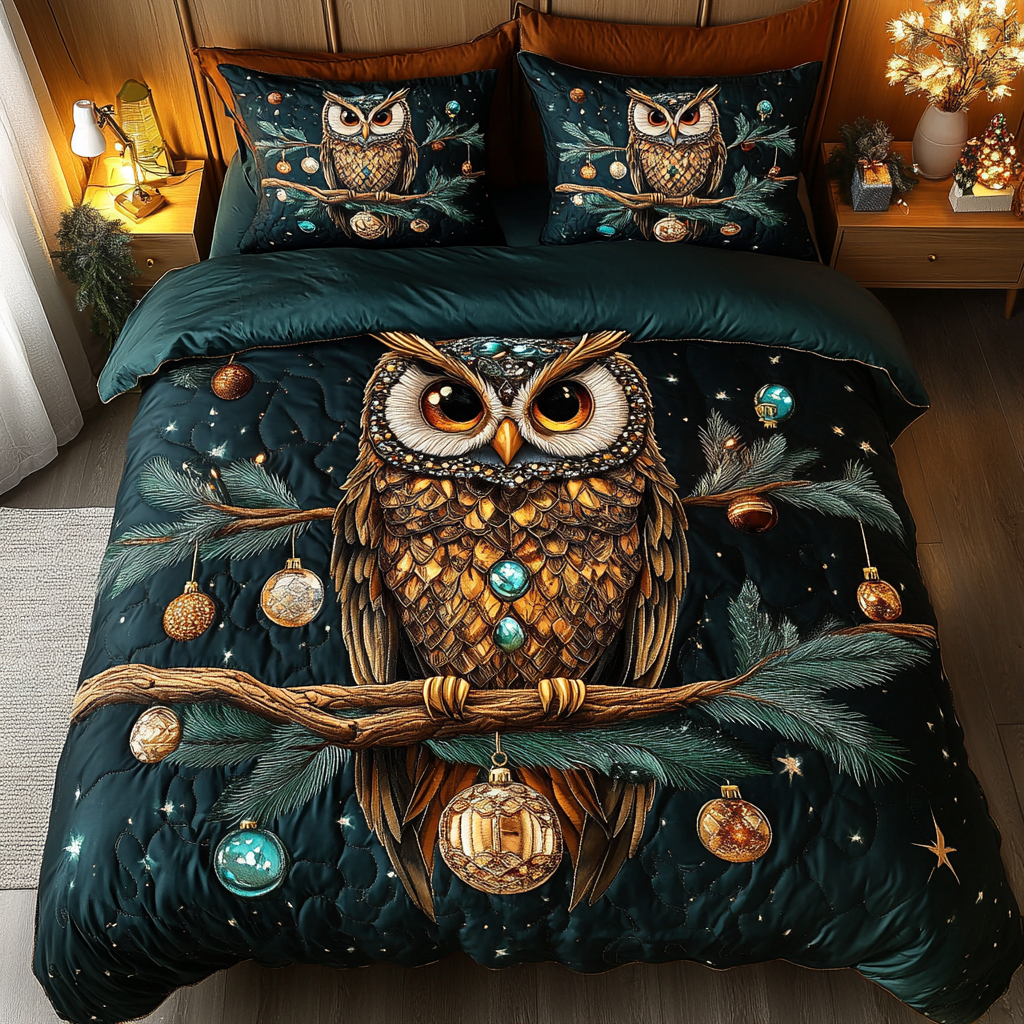 Hooting Holidays Quilted Bedding Set Owl Present Ideas Hooting Holidays Quilted Bedding Set Owl Present Ideas