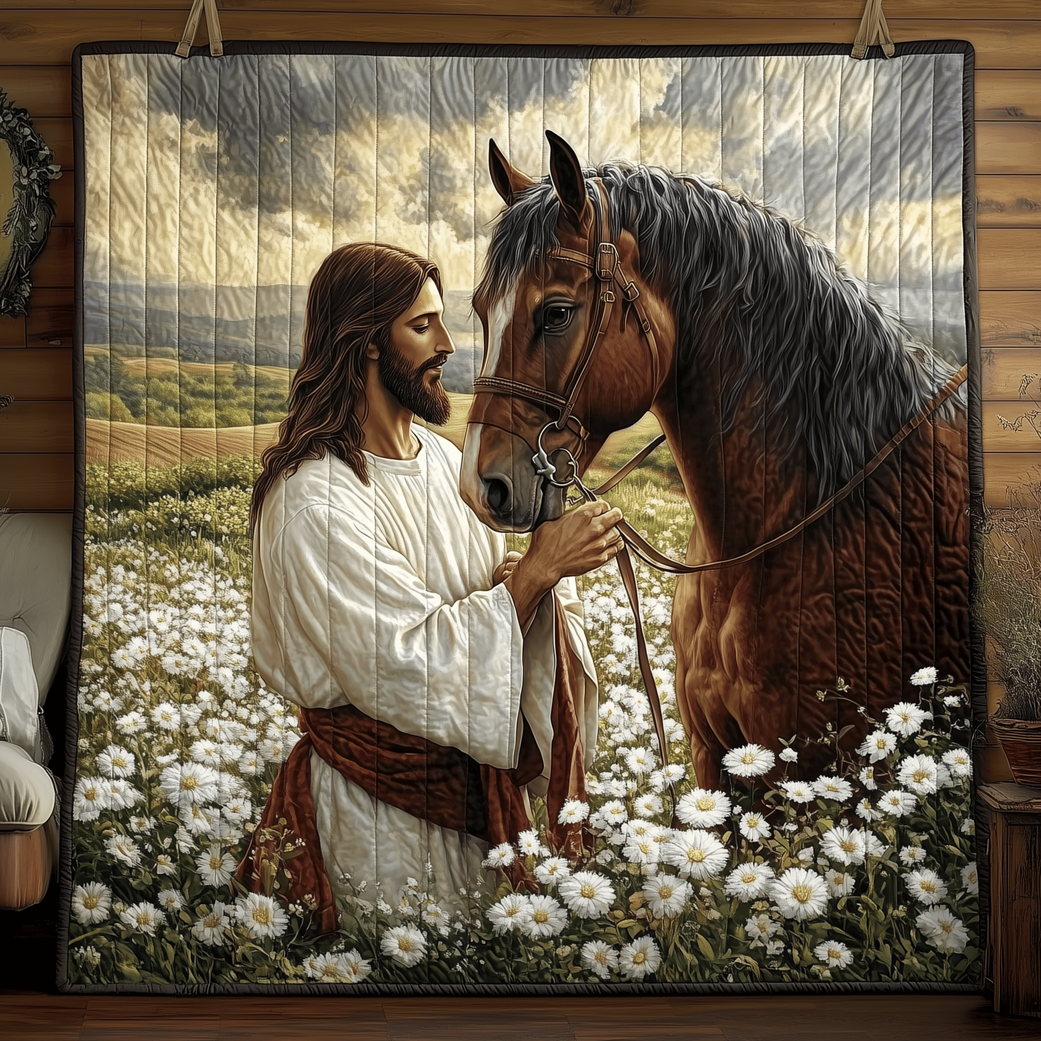 Horse Meets Jesus Quilted Blanket Feel the Luxury of a Blanket That Stands Out Horse Meets Jesus Quilted Blanket Feel the Luxury of a Blanket That Stands Out