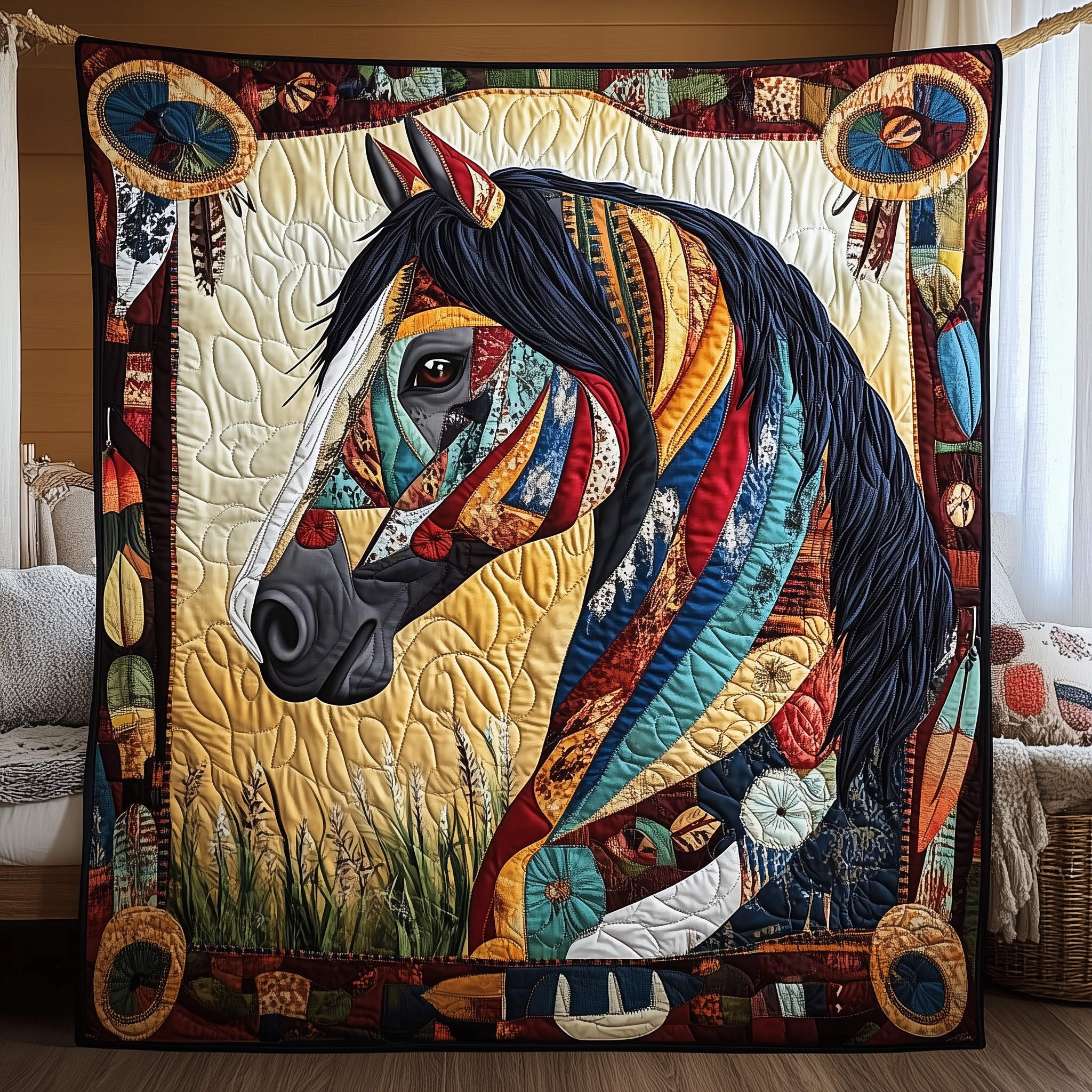 Horse Native American Art Quilted Blanket Experience True Personal Comfort with Our Blanket Horse Native American Art Quilted Blanket Experience True Personal Comfort with Our Blanket