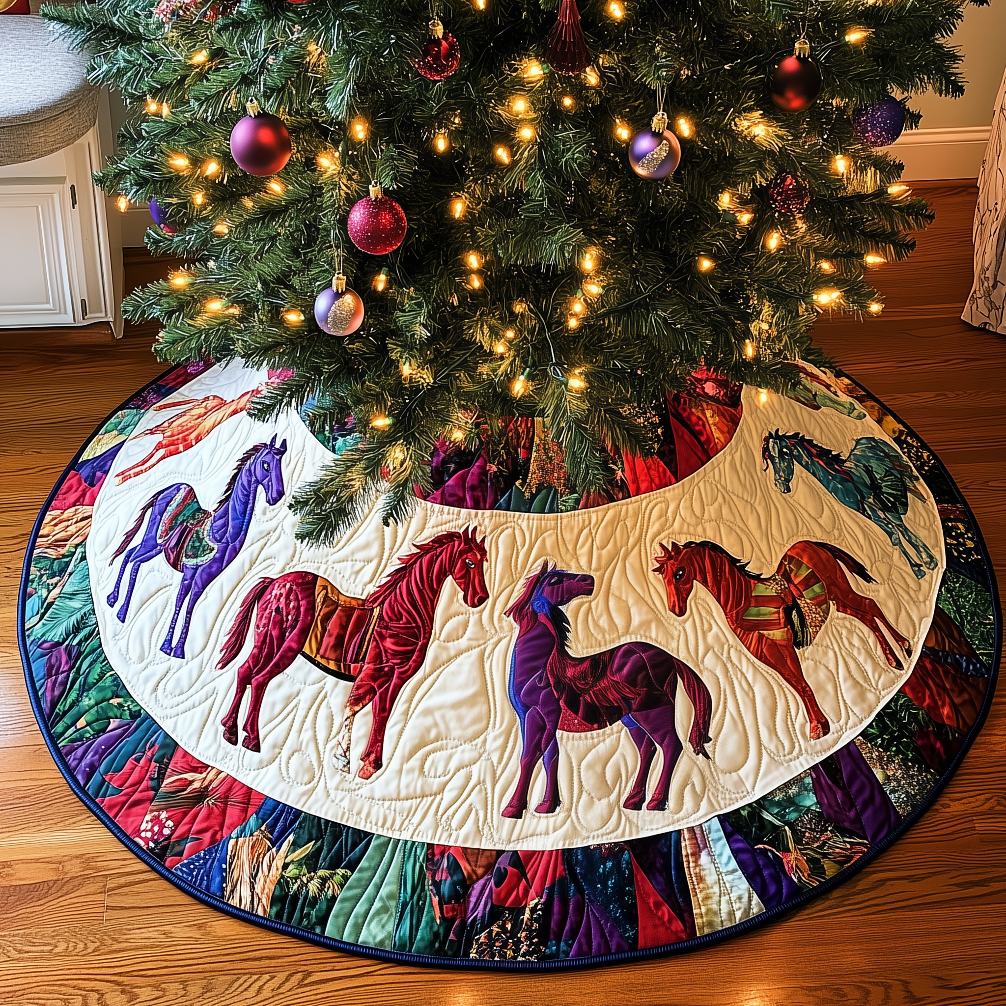 Horse Quilted Tree Skirt Celebrate the Holidays in Style and Safety Horse Quilted Tree Skirt Celebrate the Holidays in Style and Safety