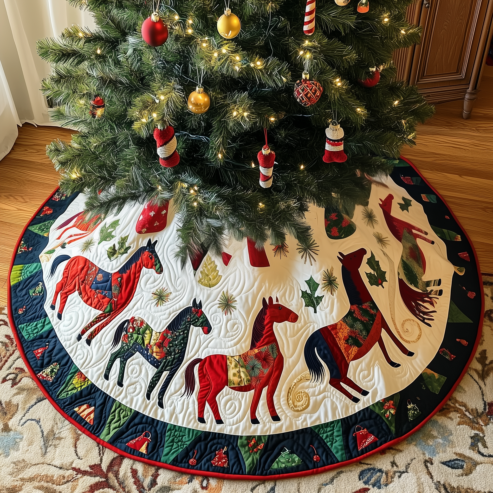 Horse Quilted Tree Skirt Celebrate Traditions with a Safe and Elegant Tree Skirt Horse Quilted Tree Skirt Celebrate Traditions with a Safe and Elegant Tree Skirt