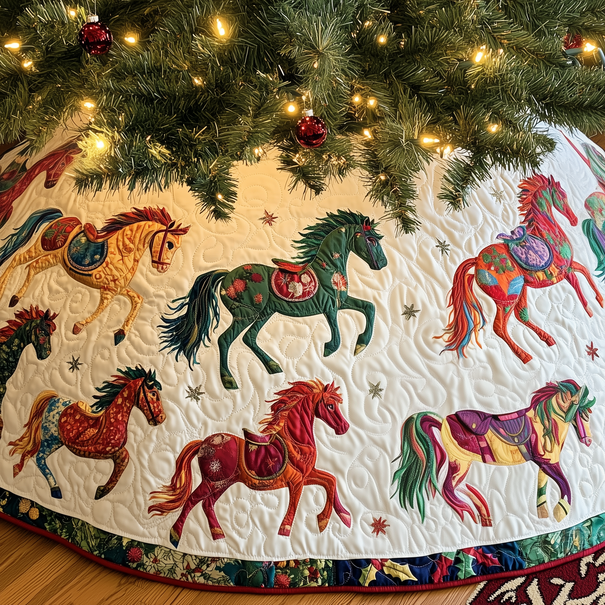 Horse Quilted Tree Skirt Feel the Love of the Season Under Your Christmas Tree Horse Quilted Tree Skirt Feel the Love of the Season Under Your Christmas Tree