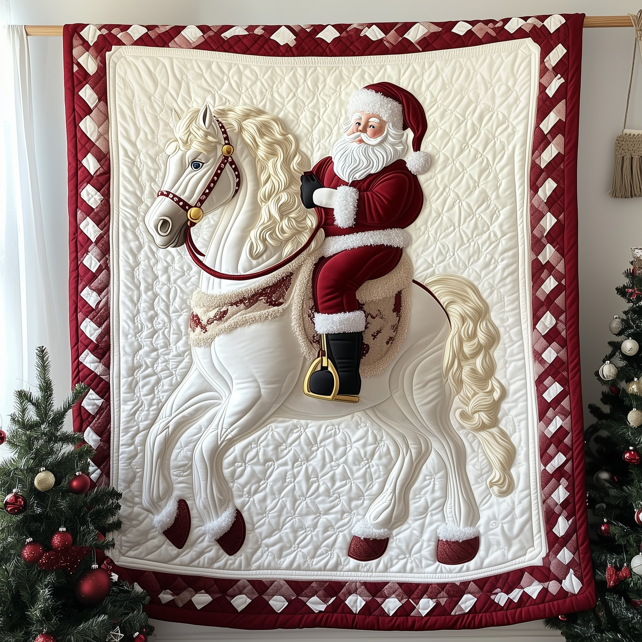 Horse Riding With Santa Claus Quilted Blanket Cute Unique Blanket Secret Santa Gift Ideas Horse Riding With Santa Claus Quilted Blanket Cute Unique Blanket Secret Santa Gift Ideas