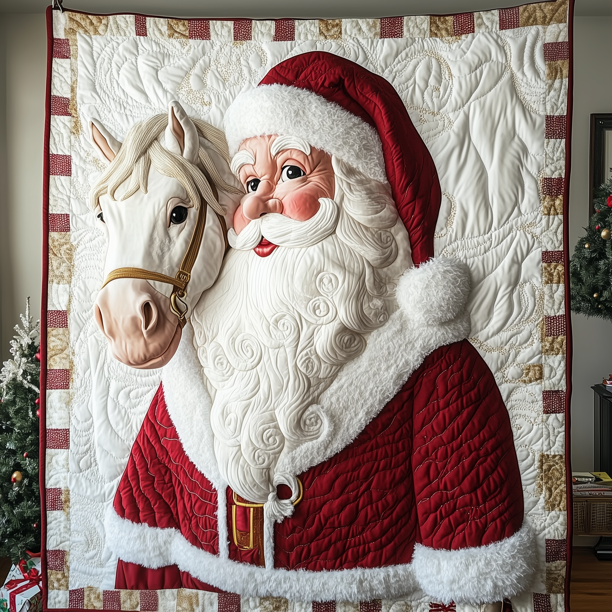 Horse Riding With Santa Claus Quilted Blanket Sofa Throw Blanket Christmas Throw Blanket Horse Riding With Santa Claus Quilted Blanket Sofa Throw Blanket Christmas Throw Blanket