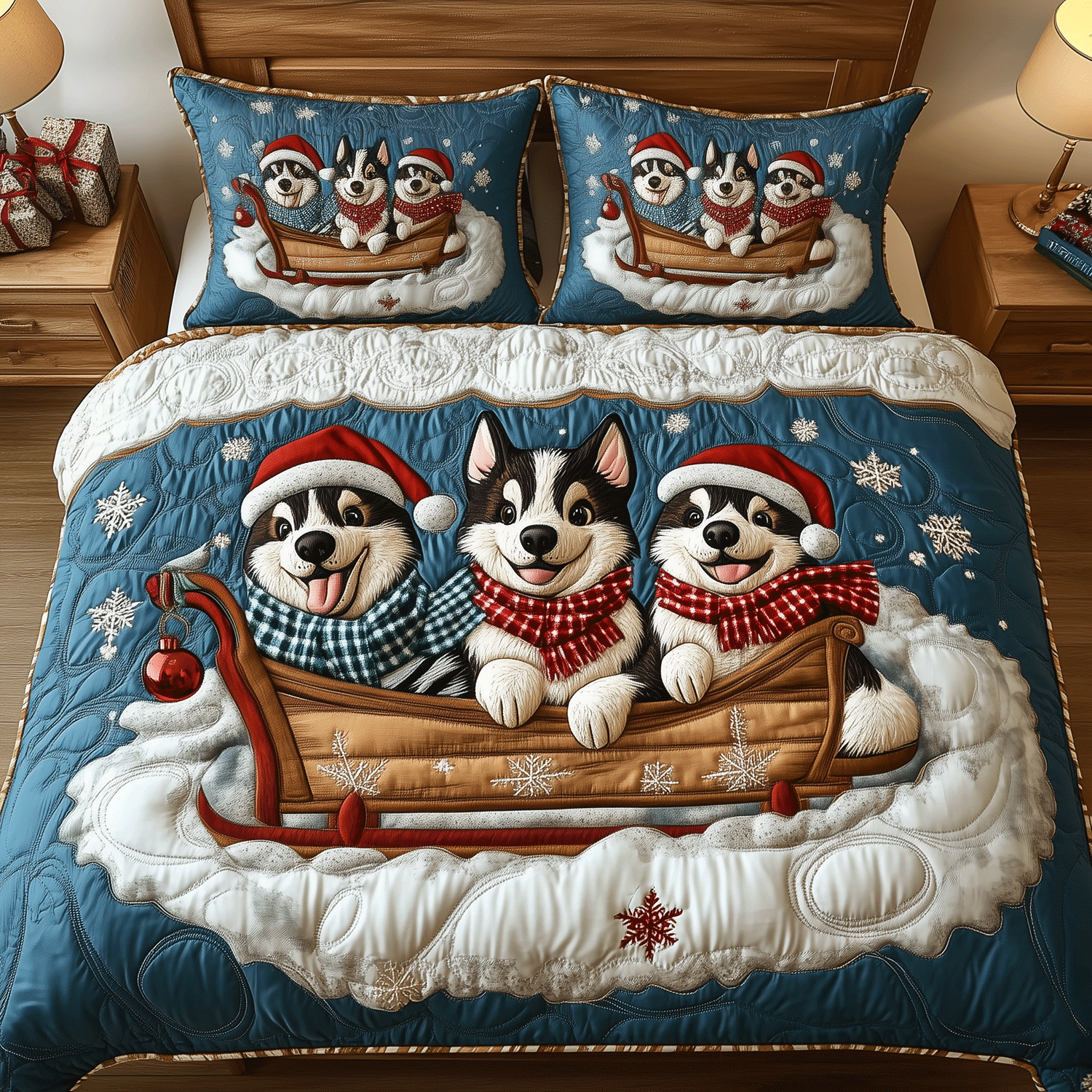 Husky Cheer Quilted Bedding Set Best Gifts For Husky Owners Husky Cheer Quilted Bedding Set Best Gifts For Husky Owners