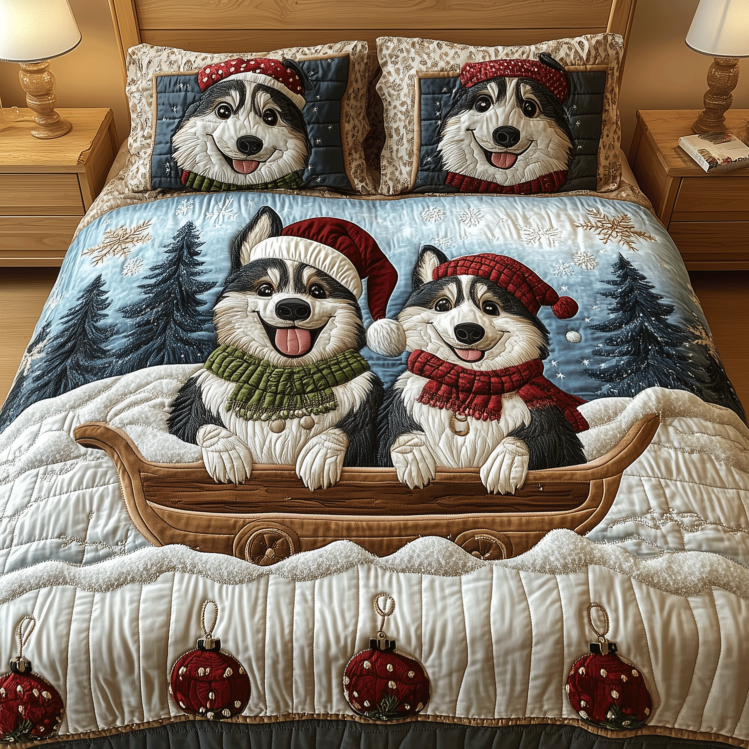 Husky Christmas Magic Quilted Bedding Set Husky Gifts For Her Husky Christmas Magic Quilted Bedding Set Husky Gifts For Her