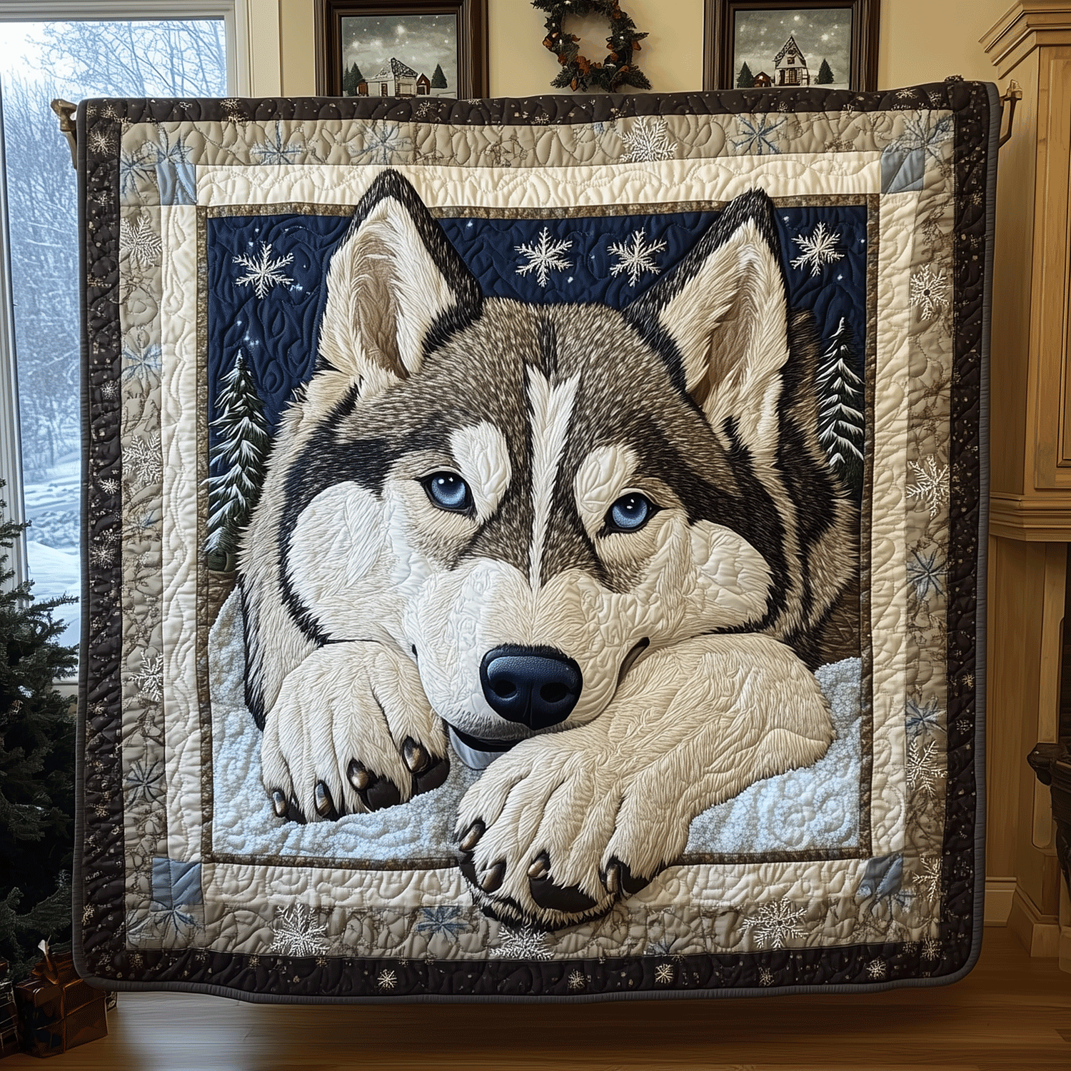 Husky Quiet Retreat Quilted Blanket Husky Tree Decoration Husky Quiet Retreat Quilted Blanket Husky Tree Decoration