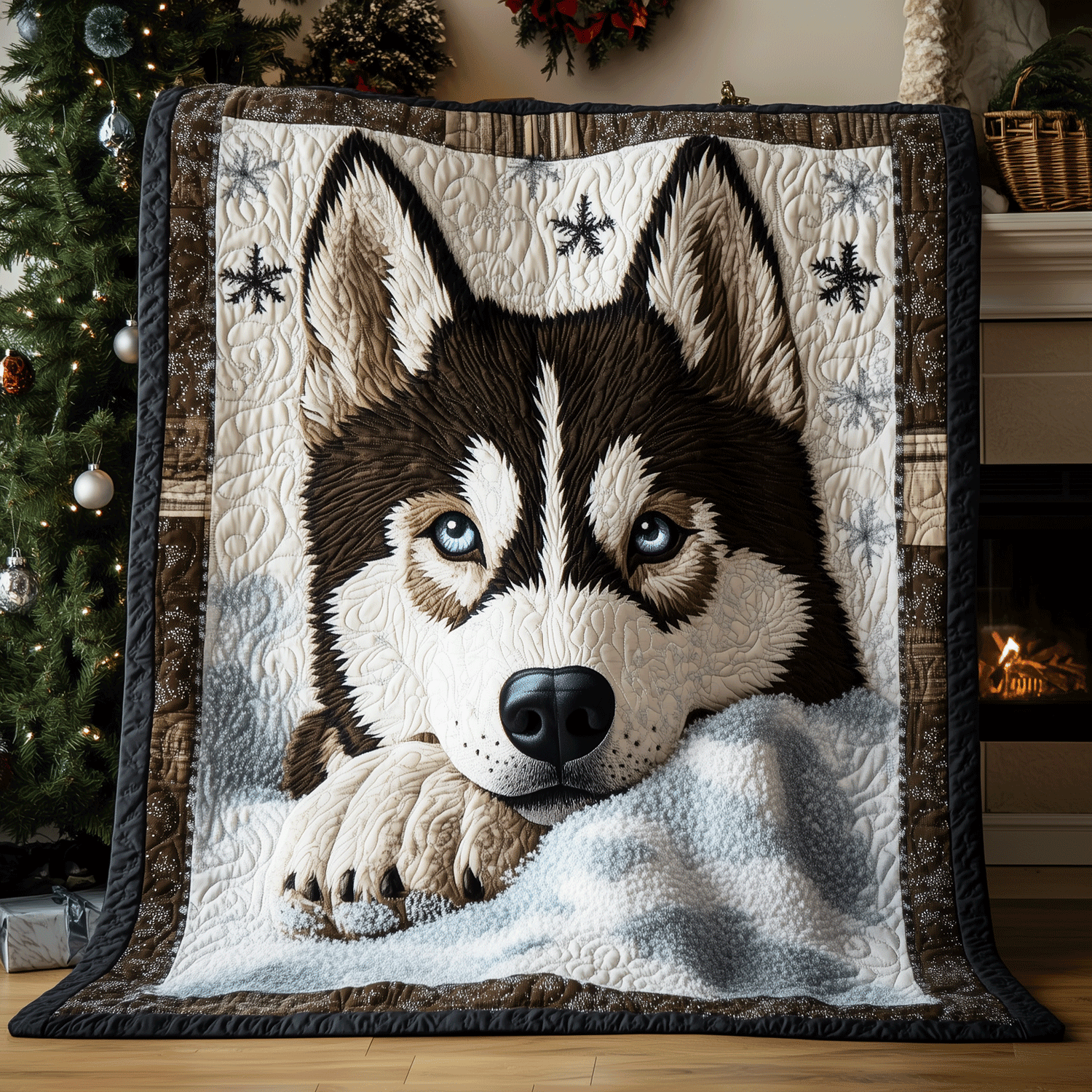 Husky Winter Bliss Quilted Blanket Christmas Gifts For Husky lover Husky Winter Bliss Quilted Blanket Christmas Gifts For Husky lover