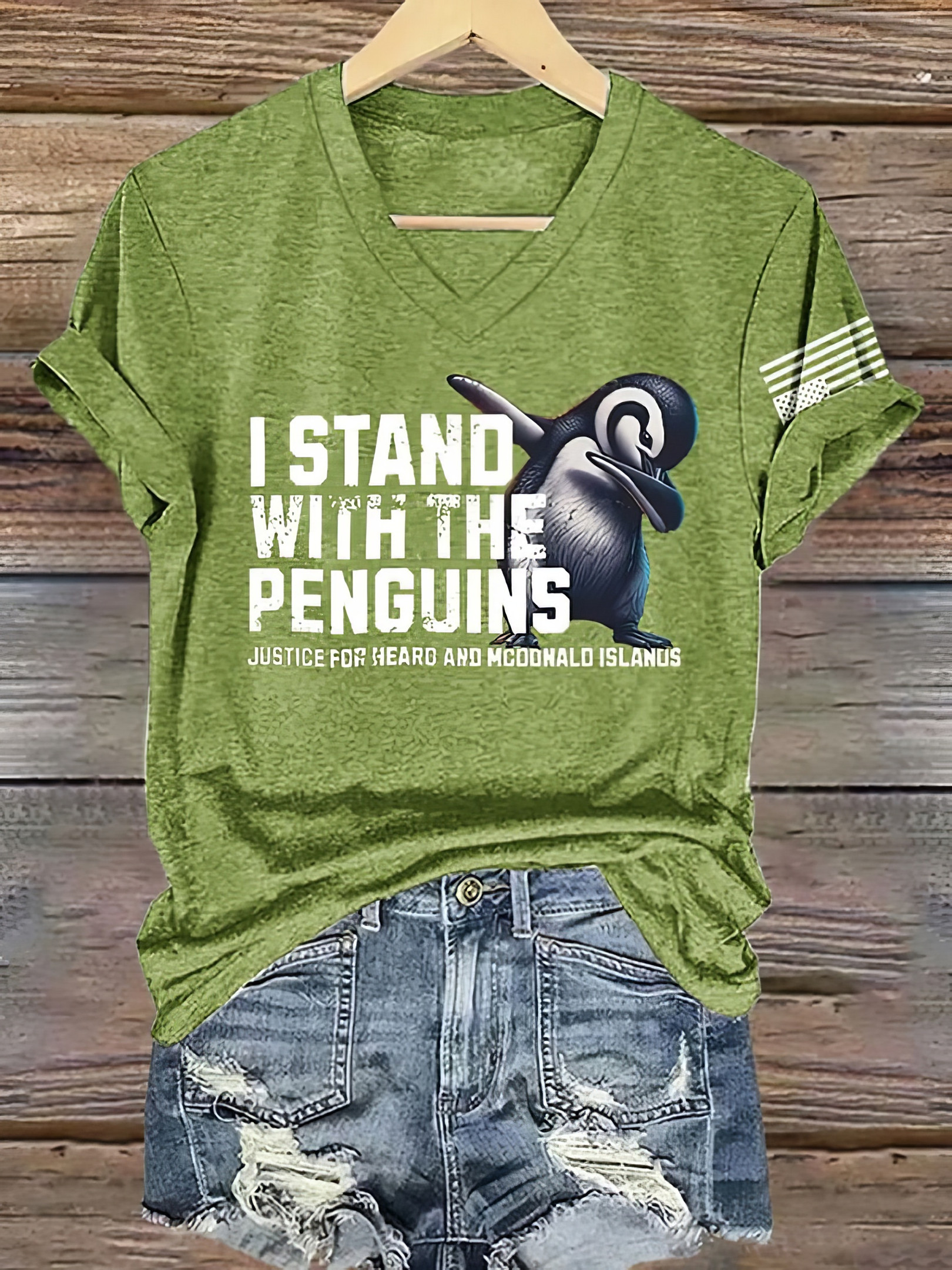 I Stand With The Penguins Justice For Heard Island And McDonald Islands V-Neck T-Shirt FDT Gifts I Stand With The Penguins Justice For Heard Island And McDonald Islands V-Neck T-Shirt FDT Gifts