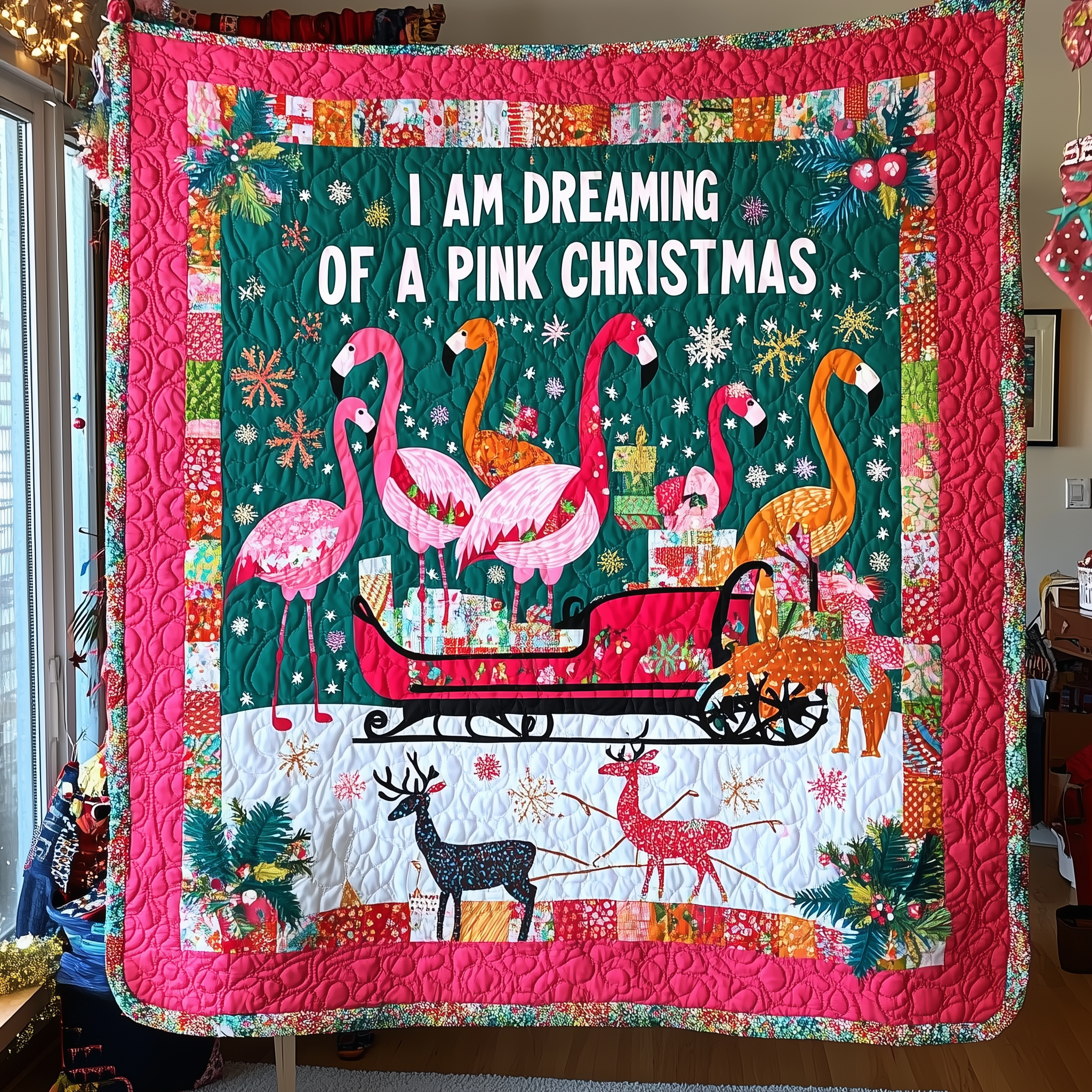 I'm Dreaming Of A Pink Christmas Flamingo Quilted Blanket Feel the Comfort of Home, Wherever You Go I'm Dreaming Of A Pink Christmas Flamingo Quilted Blanket Feel the Comfort of Home, Wherever You Go