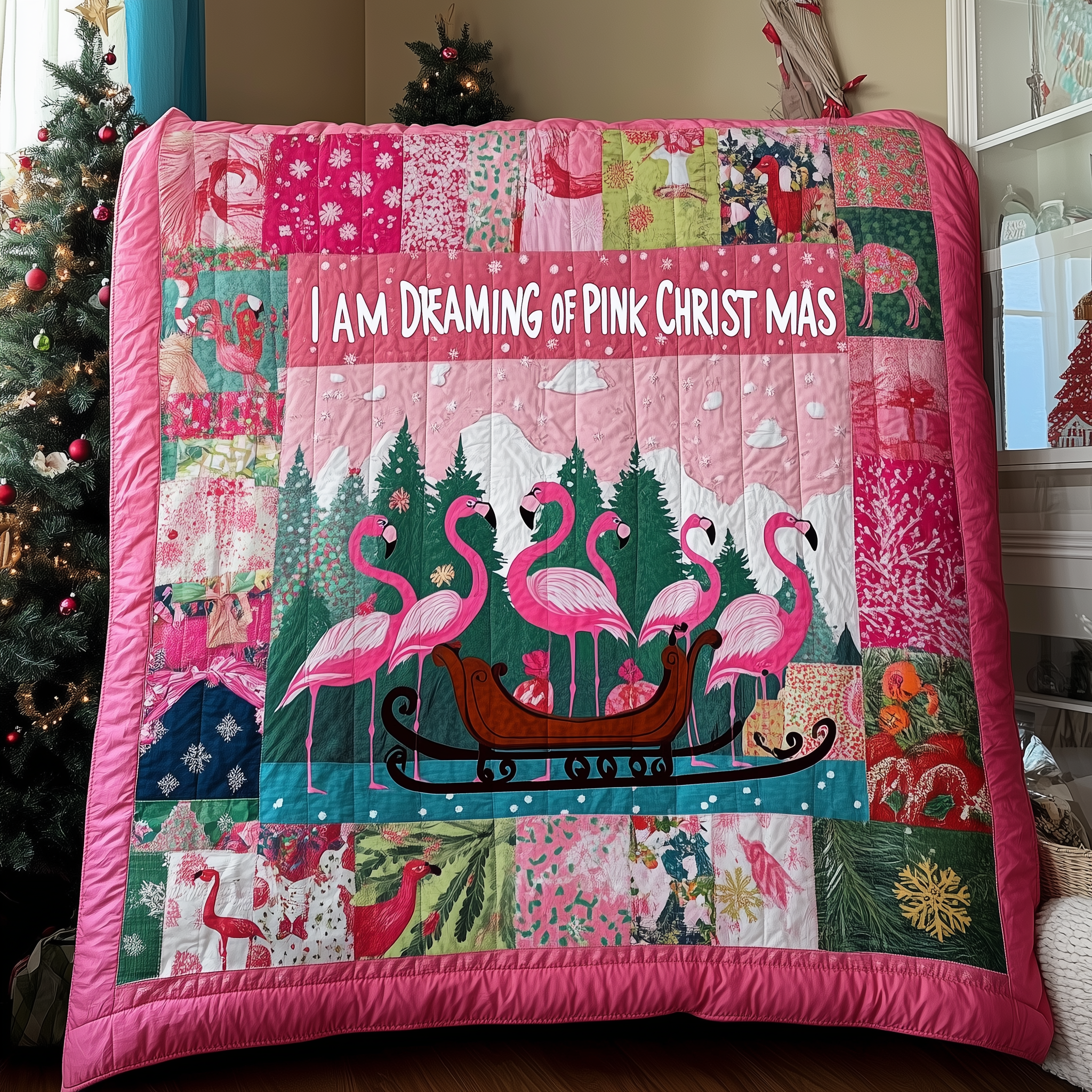I'm Dreaming Of A Pink Christmas Flamingo Quilted Blanket From Sofa to Bed, a Blanket That Does It All I'm Dreaming Of A Pink Christmas Flamingo Quilted Blanket From Sofa to Bed, a Blanket That Does It All