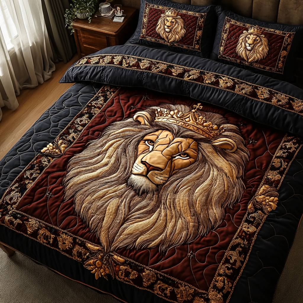 Imperial Strength Quilted Bedding Set Lion Related Gifts Imperial Strength Quilted Bedding Set Lion Related Gifts