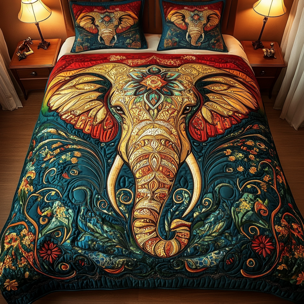 Intricate Elephant Quilted Bedding Set Gift For Elephant Lover Intricate Elephant Quilted Bedding Set Gift For Elephant Lover