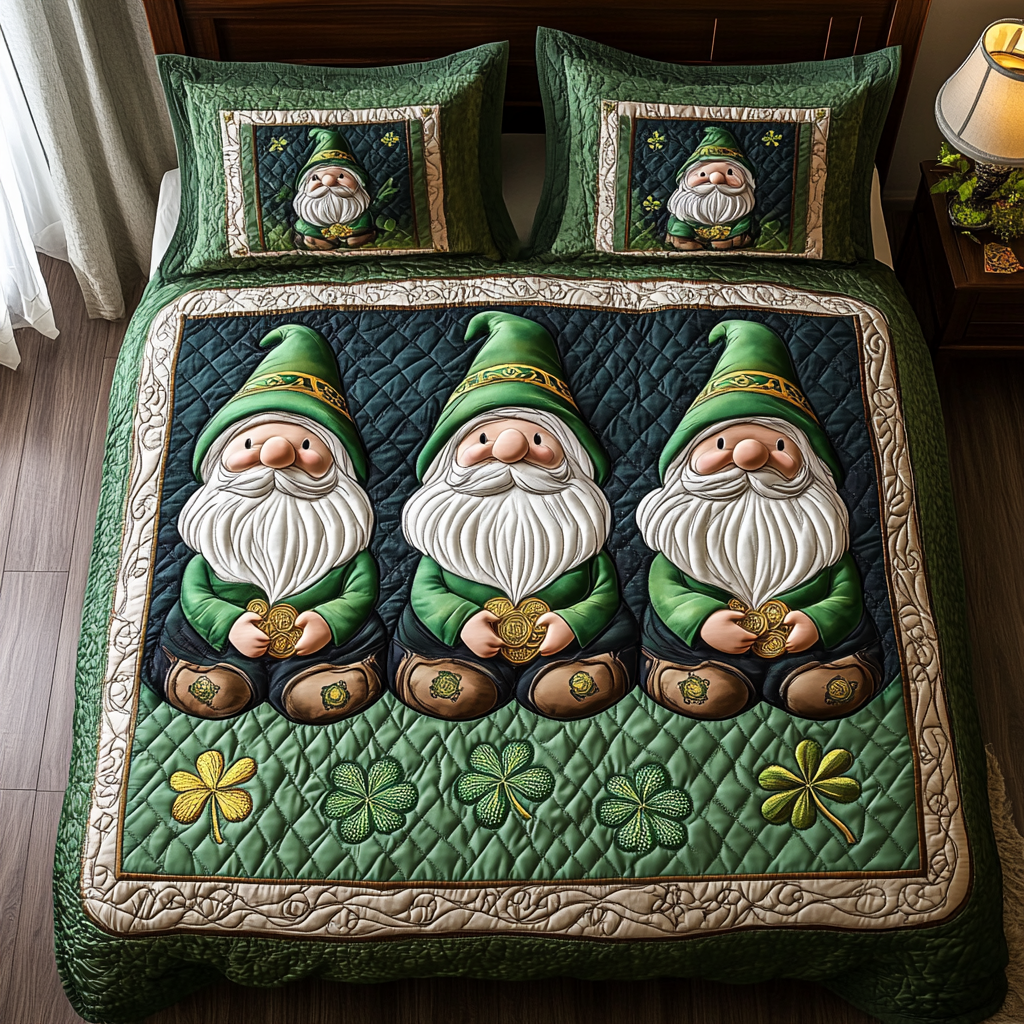 Irish Gnome Delight Quilted Bedding Set Gnome Gifts For Her Irish Gnome Delight Quilted Bedding Set Gnome Gifts For Her