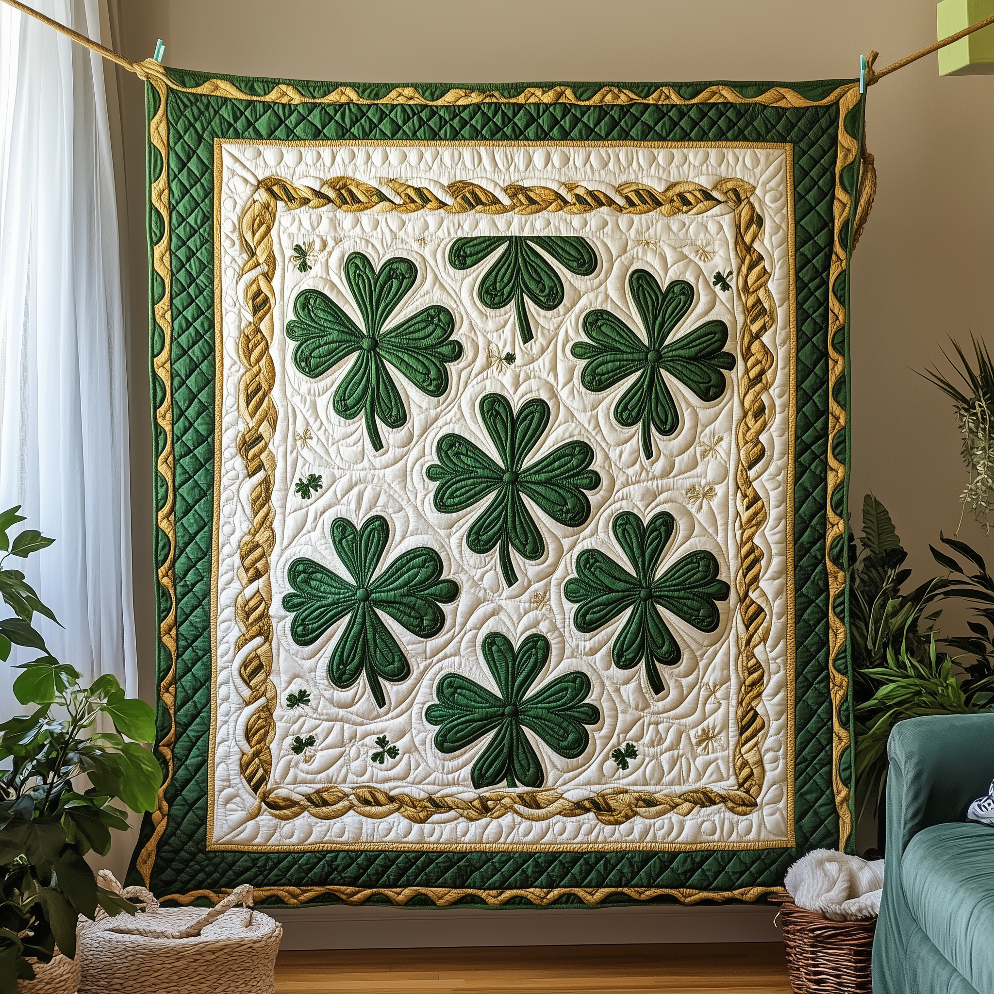 Irish Shamrock Quilted Blanket Throw Blankets For Couch Irish Birthday Gifts Irish Shamrock Quilted Blanket Throw Blankets For Couch Irish Birthday Gifts