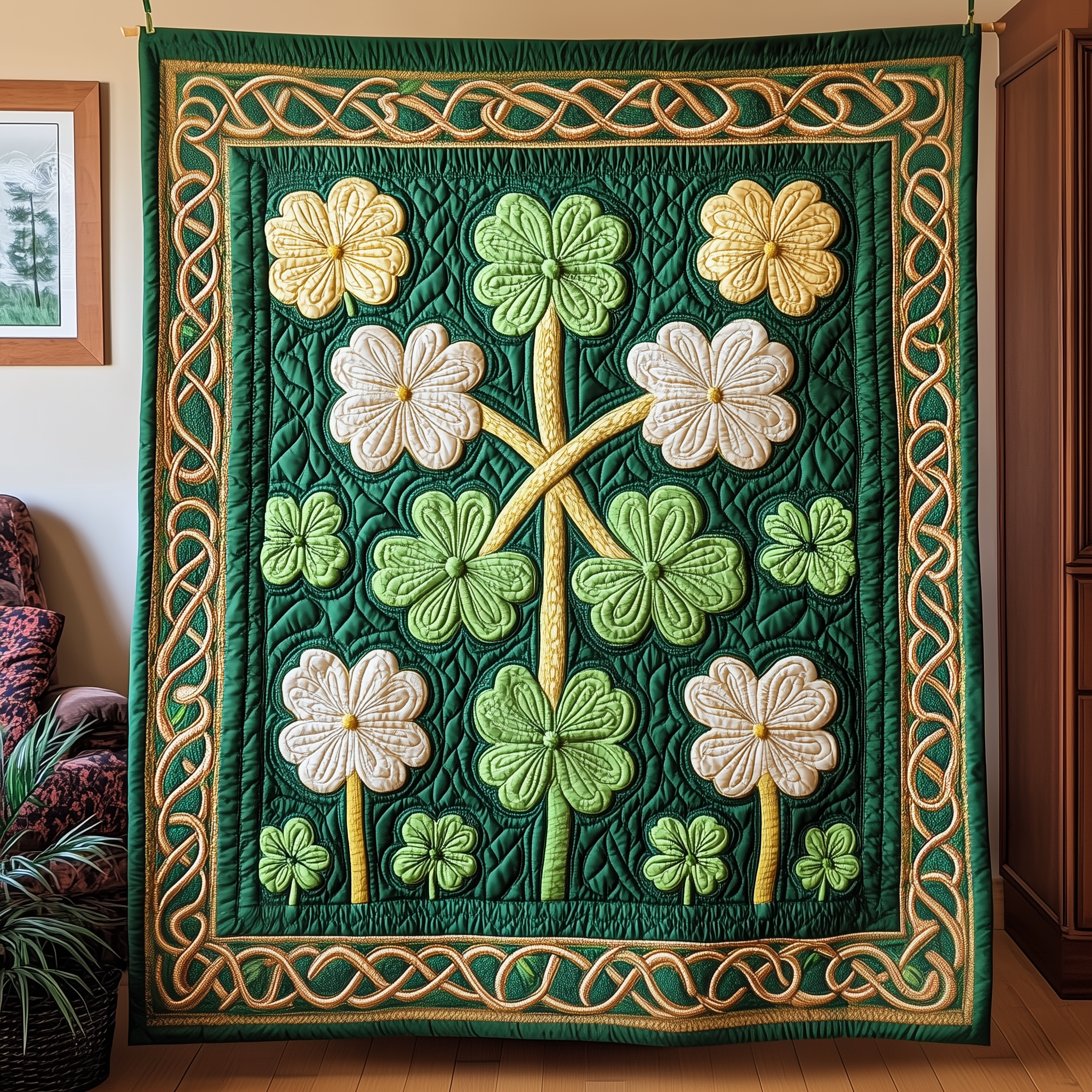 Irish Shamrock Quilted Blanket Throw Blankets For Couch Irish Gifts For Him Irish Shamrock Quilted Blanket Throw Blankets For Couch Irish Gifts For Him