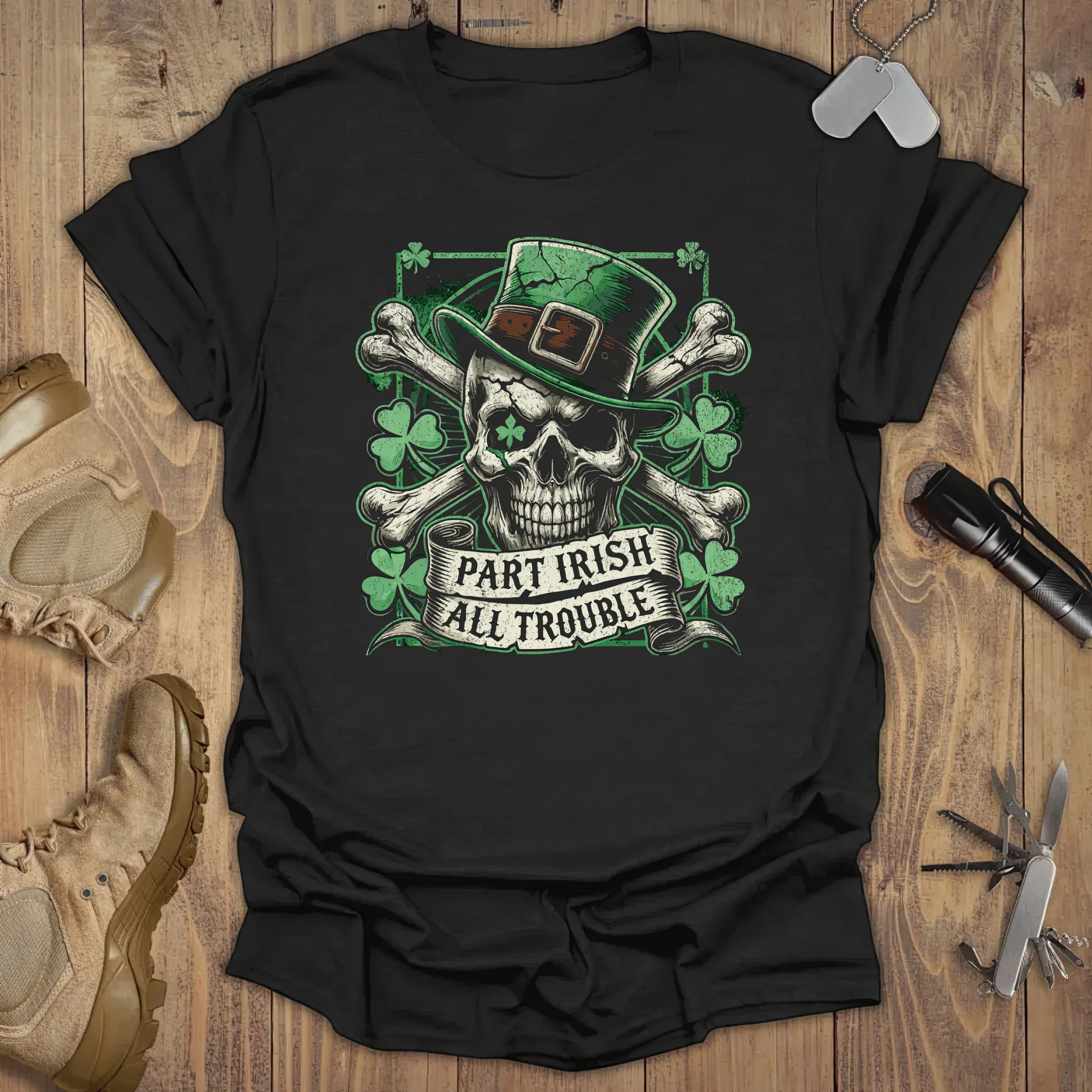 Irish Skull Part Irish Part Trouble T-shirt St Patrick's Day Tees Gifts For Dad Irish Skull Part Irish Part Trouble T-shirt St Patrick's Day Tees Gifts For Dad