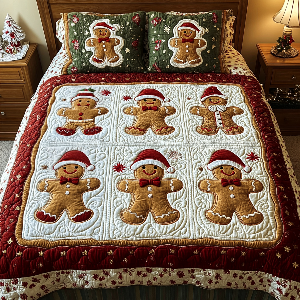 Jingle Bites Quilted Bedding Set Gifts For Gingerbread Lovers Jingle Bites Quilted Bedding Set Gifts For Gingerbread Lovers