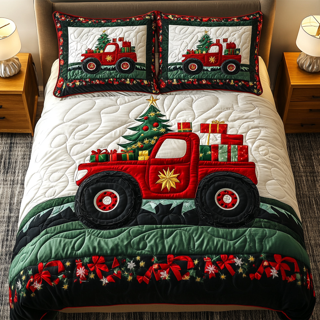 Jingle Truck Ride Quilted Bedding Set Mother And Daughter Presents Jingle Truck Ride Quilted Bedding Set Mother And Daughter Presents