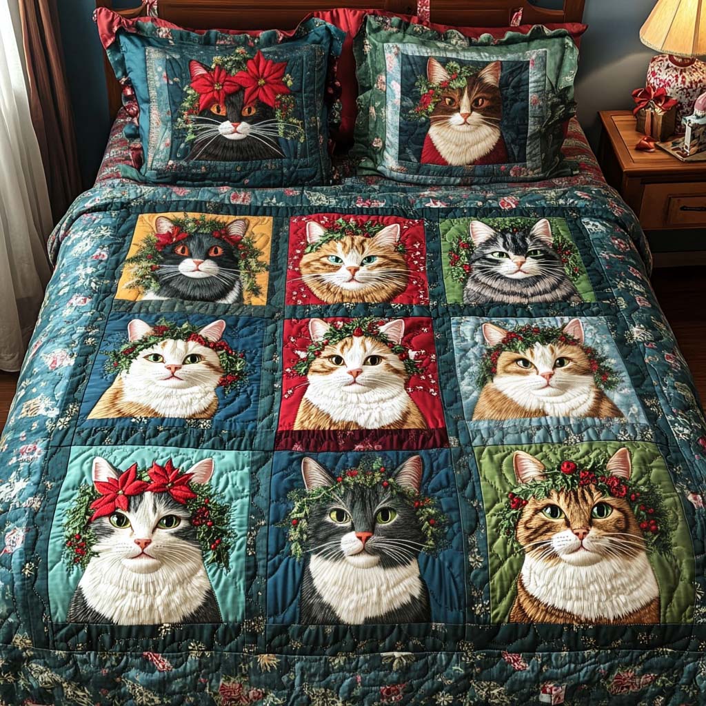 Jolly Cat Cheer Quilted Bedding Set Cat Themed Gifts Jolly Cat Cheer Quilted Bedding Set Cat Themed Gifts