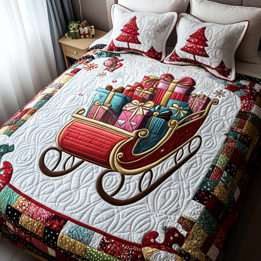 Jolly Sleigh Quilted Bedding Set Gift Ideas For Skiers Jolly Sleigh Quilted Bedding Set Gift Ideas For Skiers