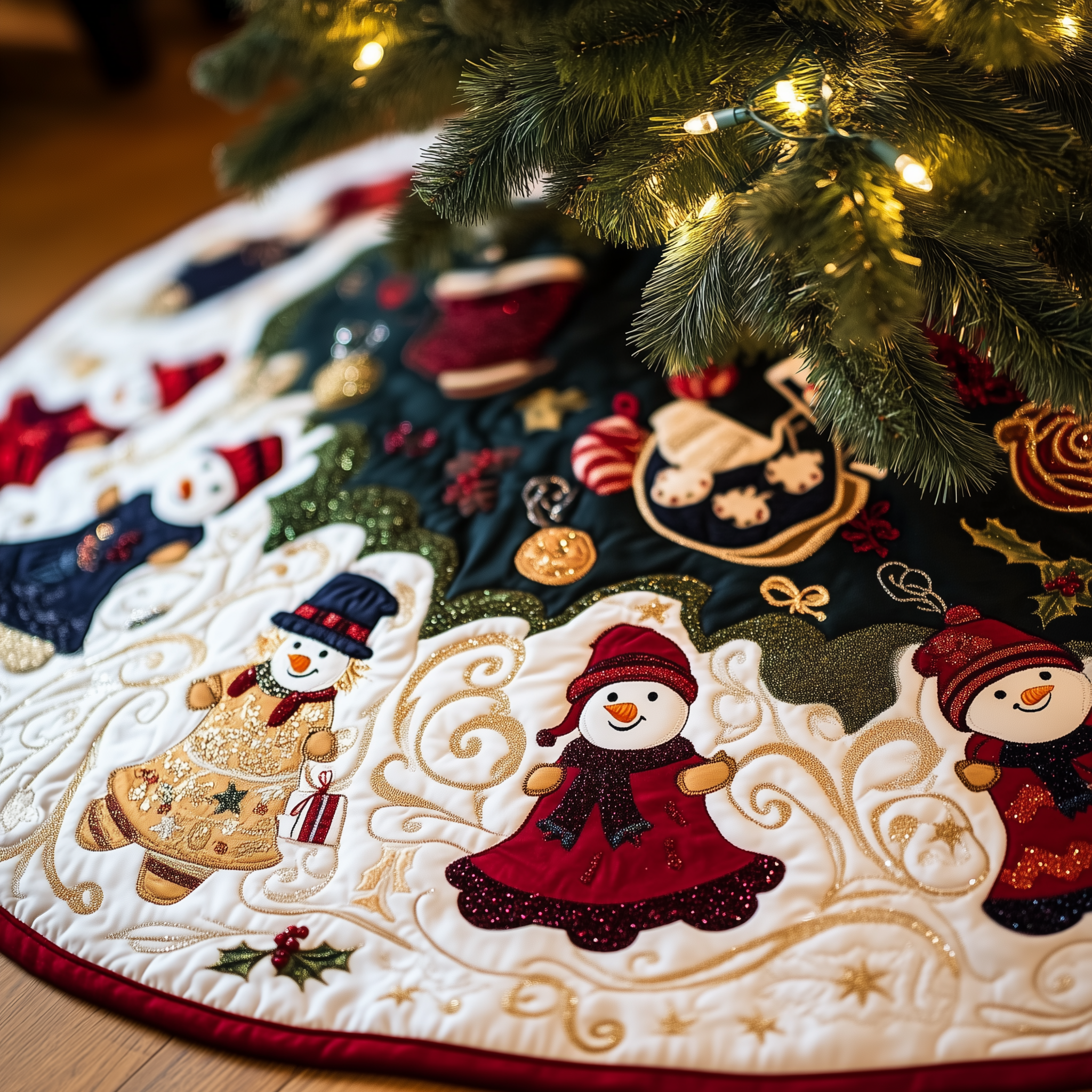 Jolly Snowman Quilted Tree Skirt Celebrate the Holidays Fully Protected with a Durable Skirt Jolly Snowman Quilted Tree Skirt Celebrate the Holidays Fully Protected with a Durable Skirt