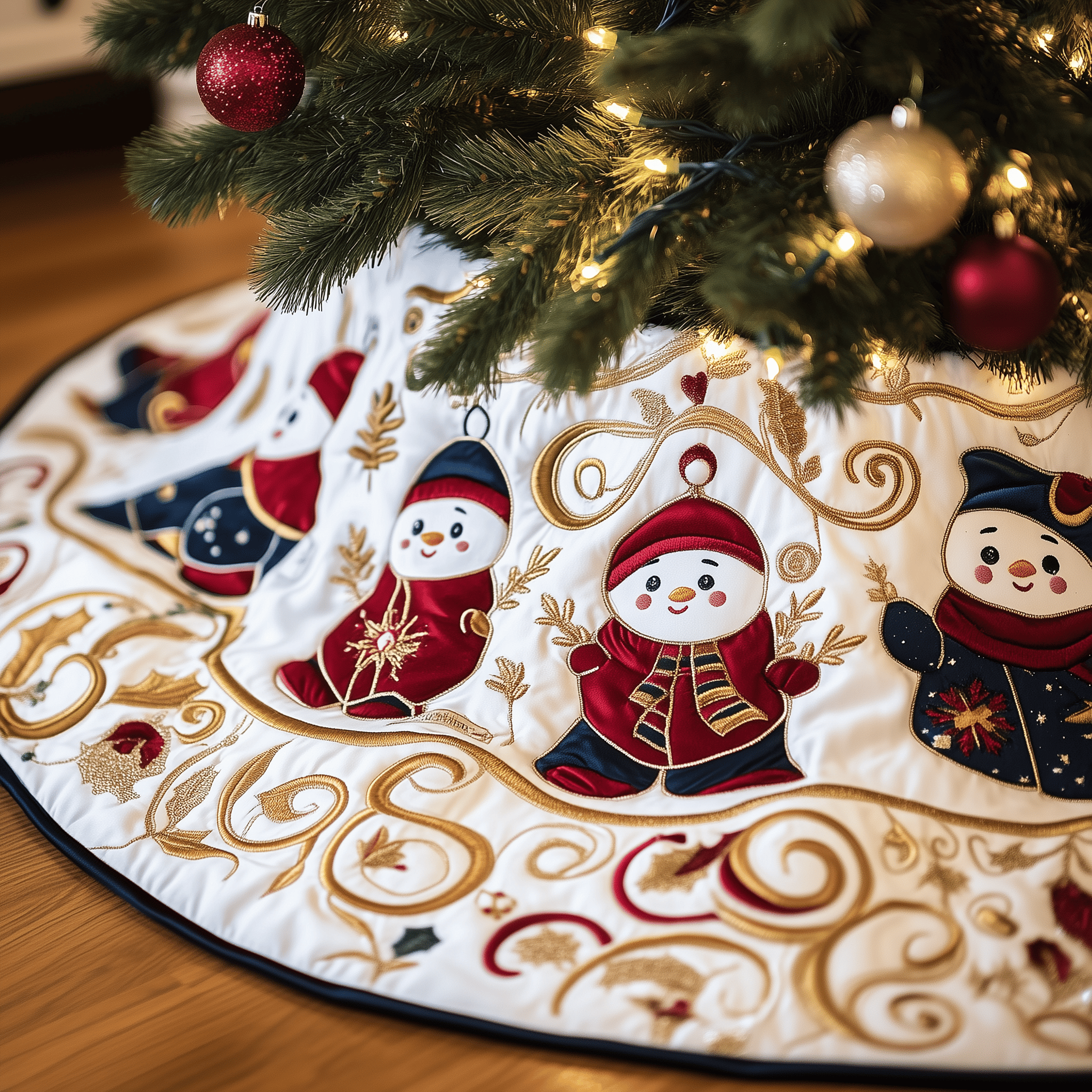 Jolly Snowman Quilted Tree Skirt Feel Secure and Festive with Your Christmas Decor Jolly Snowman Quilted Tree Skirt Feel Secure and Festive with Your Christmas Decor