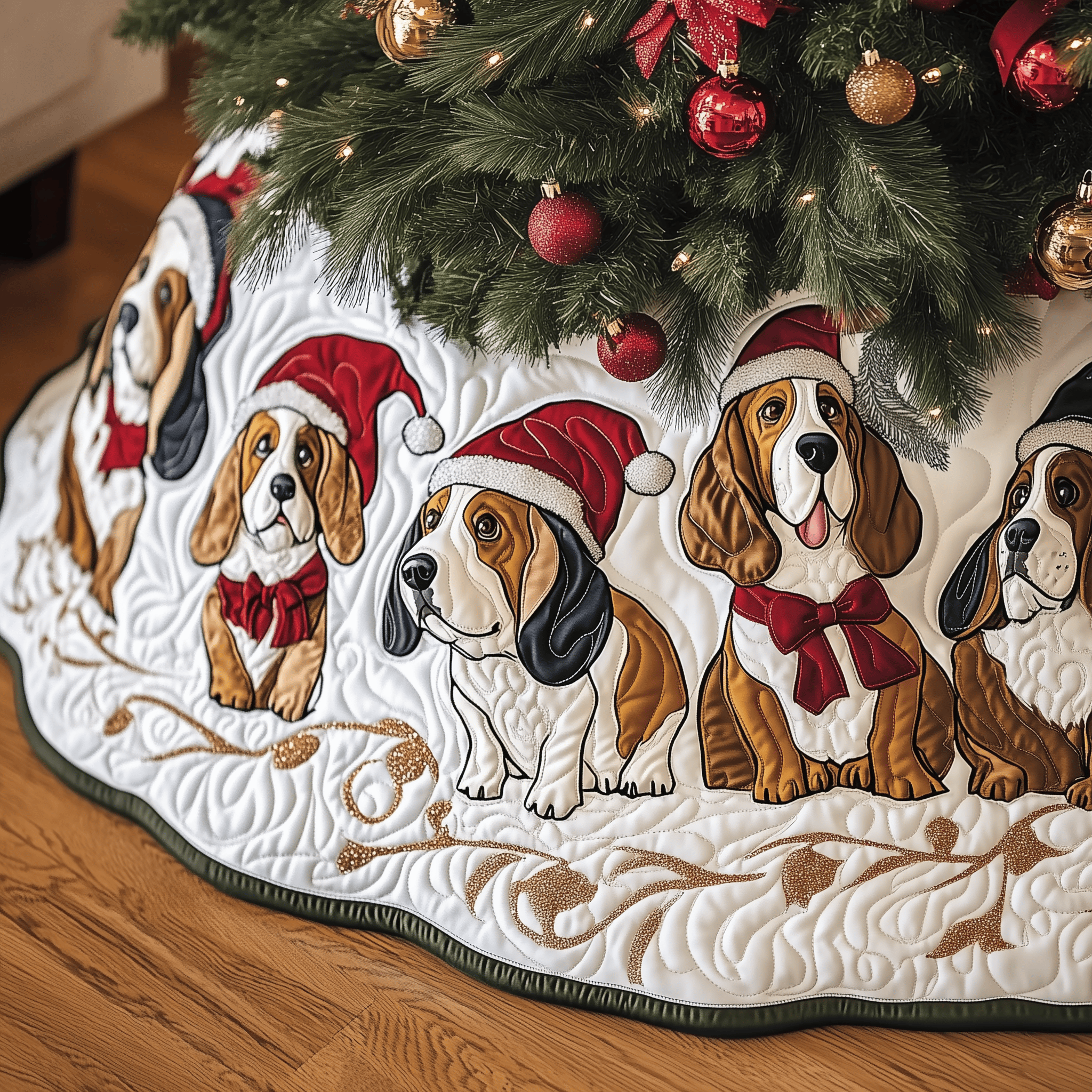 Joyful Basset Hound Quilted Tree Skirt Add Comfort and Joy to Your Home with a Durable Tree Skirt Joyful Basset Hound Quilted Tree Skirt Add Comfort and Joy to Your Home with a Durable Tree Skirt