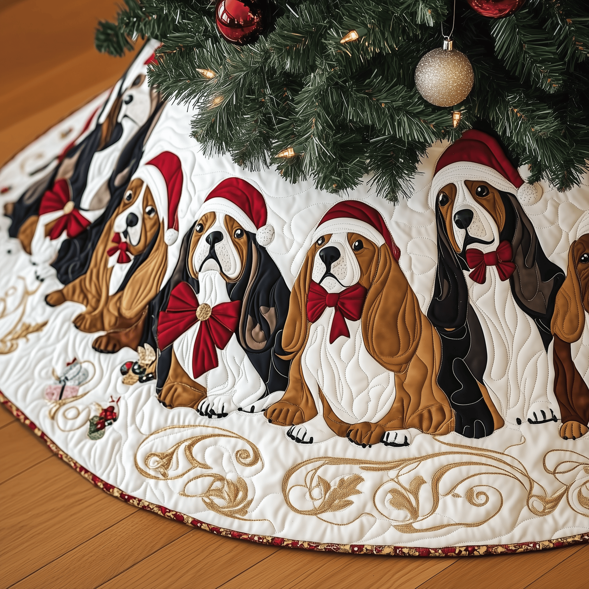 Joyful Basset Hound Quilted Tree Skirt Make the Holidays Worry-Free with Protective Tree Decor Joyful Basset Hound Quilted Tree Skirt Make the Holidays Worry-Free with Protective Tree Decor