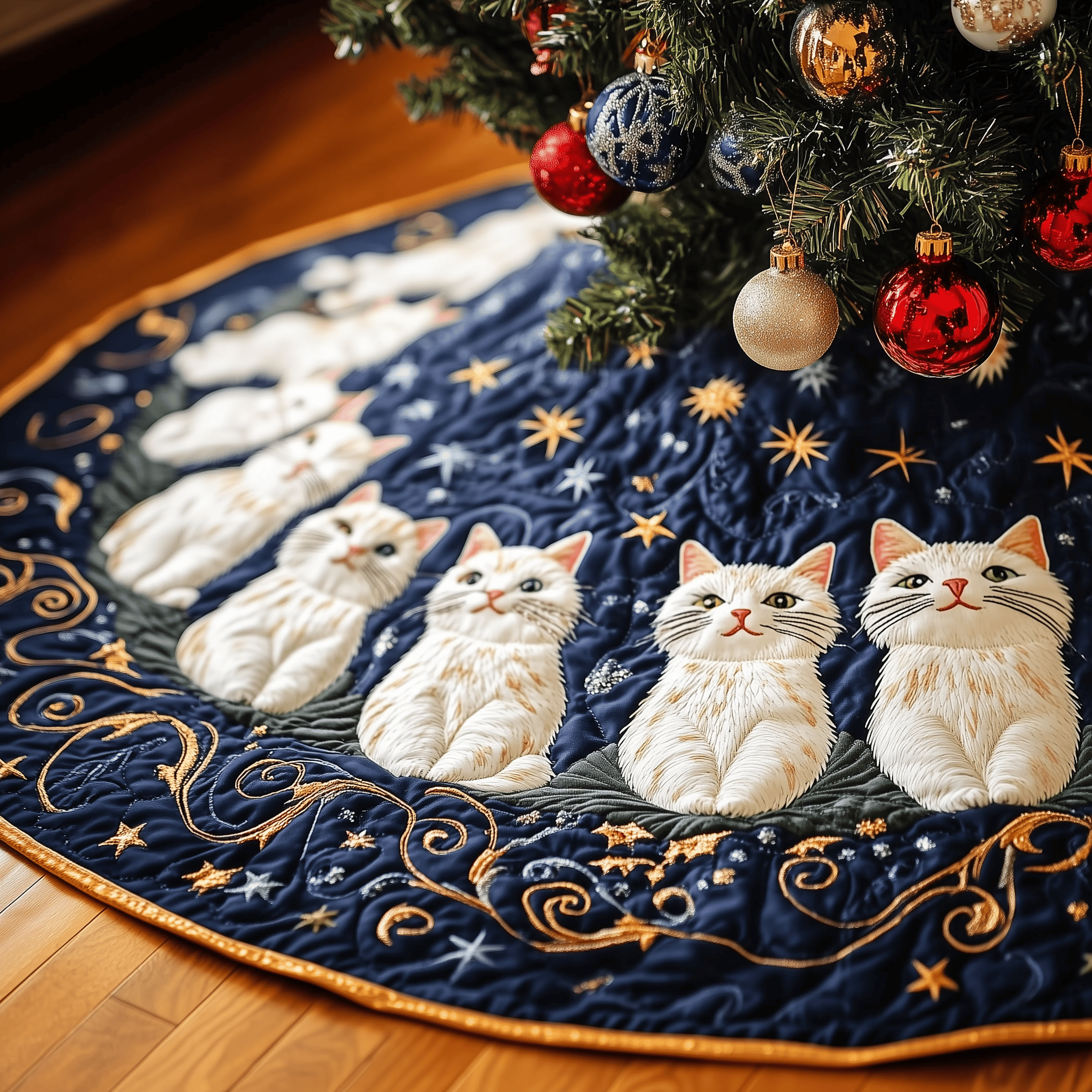 Joyful Cat Quilted Tree Skirt A Safe and Stylish Tree Skirt for Your Family's Happiness Joyful Cat Quilted Tree Skirt A Safe and Stylish Tree Skirt for Your Family's Happiness