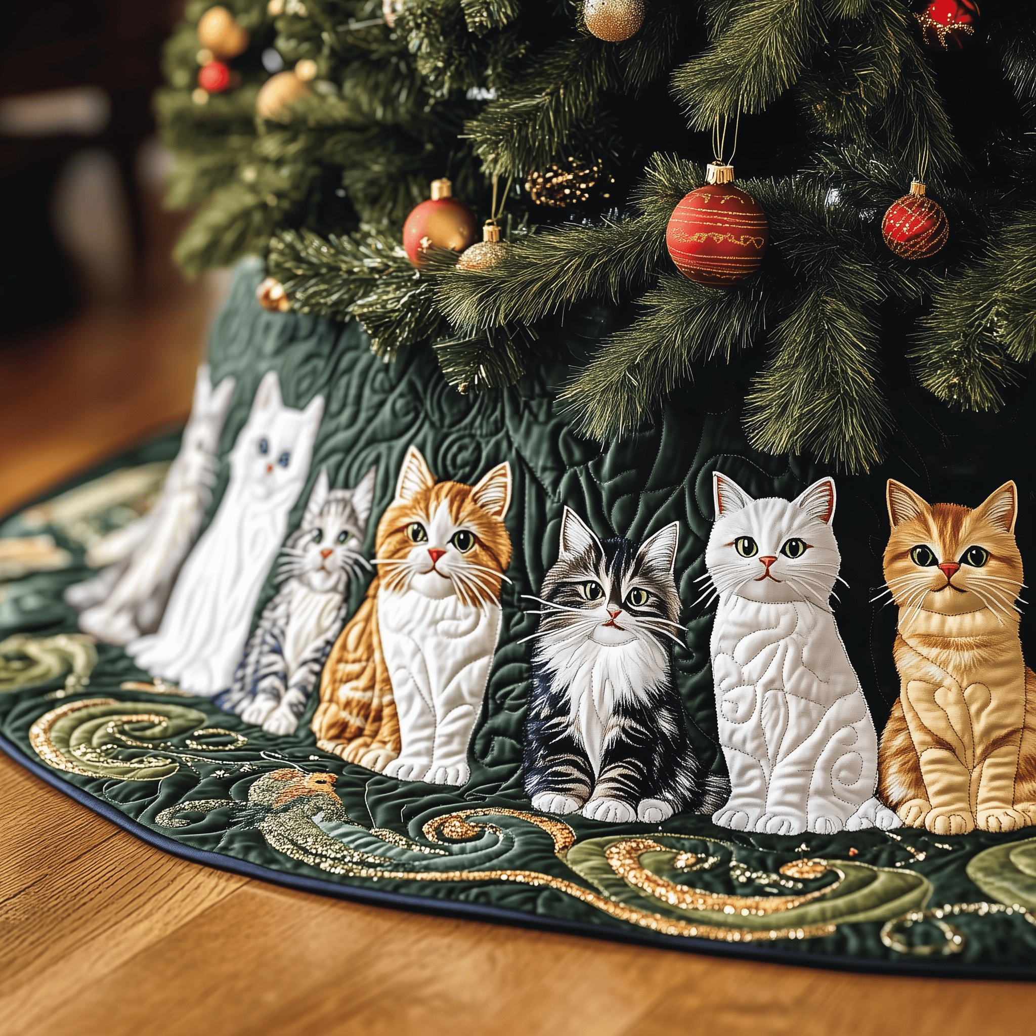 Joyful Cat Quilted Tree Skirt Elevate Your Holiday Vibes with Protective Tree Decor Joyful Cat Quilted Tree Skirt Elevate Your Holiday Vibes with Protective Tree Decor