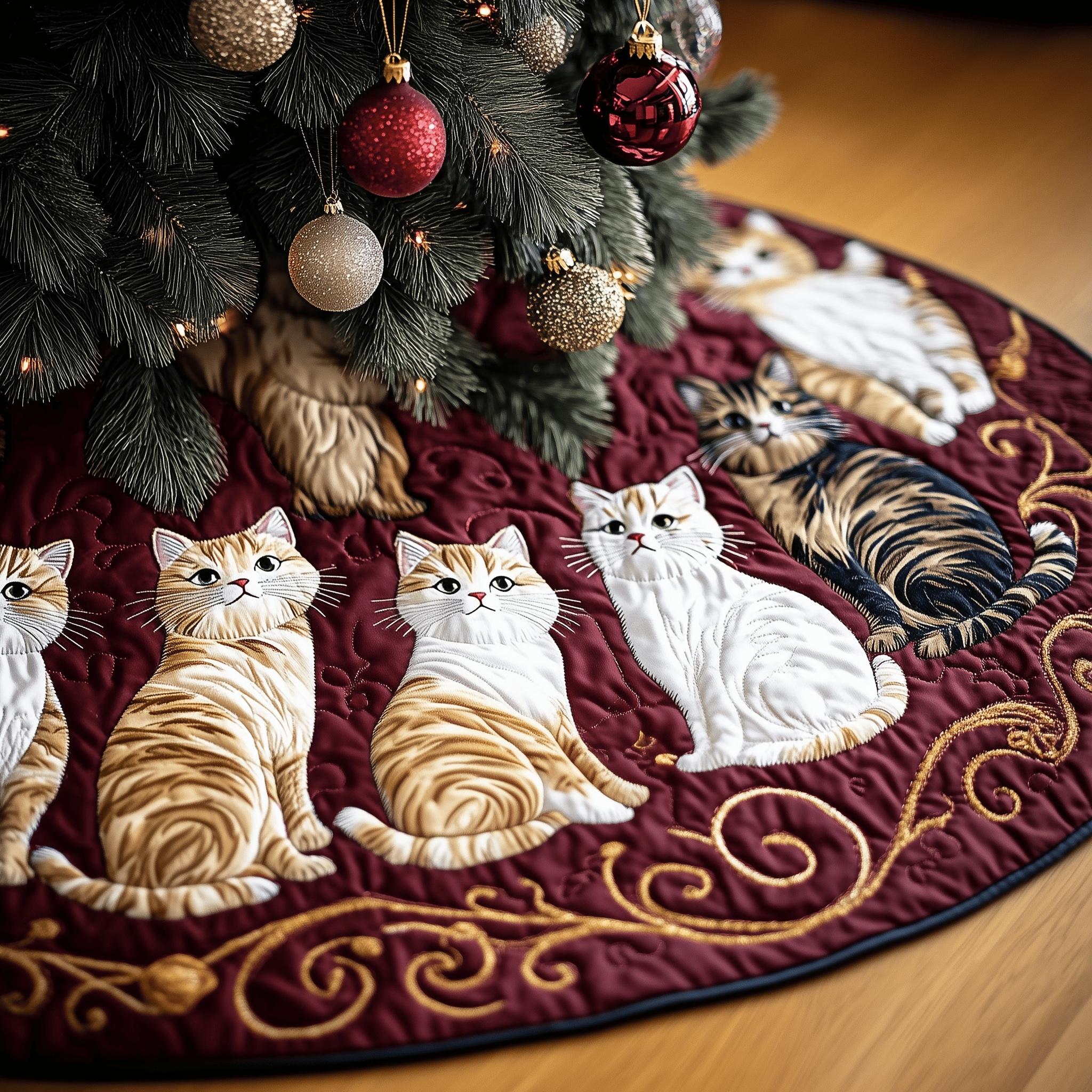 Joyful Cat Quilted Tree Skirt Feel the Love of Christmas with Thoughtful Tree Decor Joyful Cat Quilted Tree Skirt Feel the Love of Christmas with Thoughtful Tree Decor