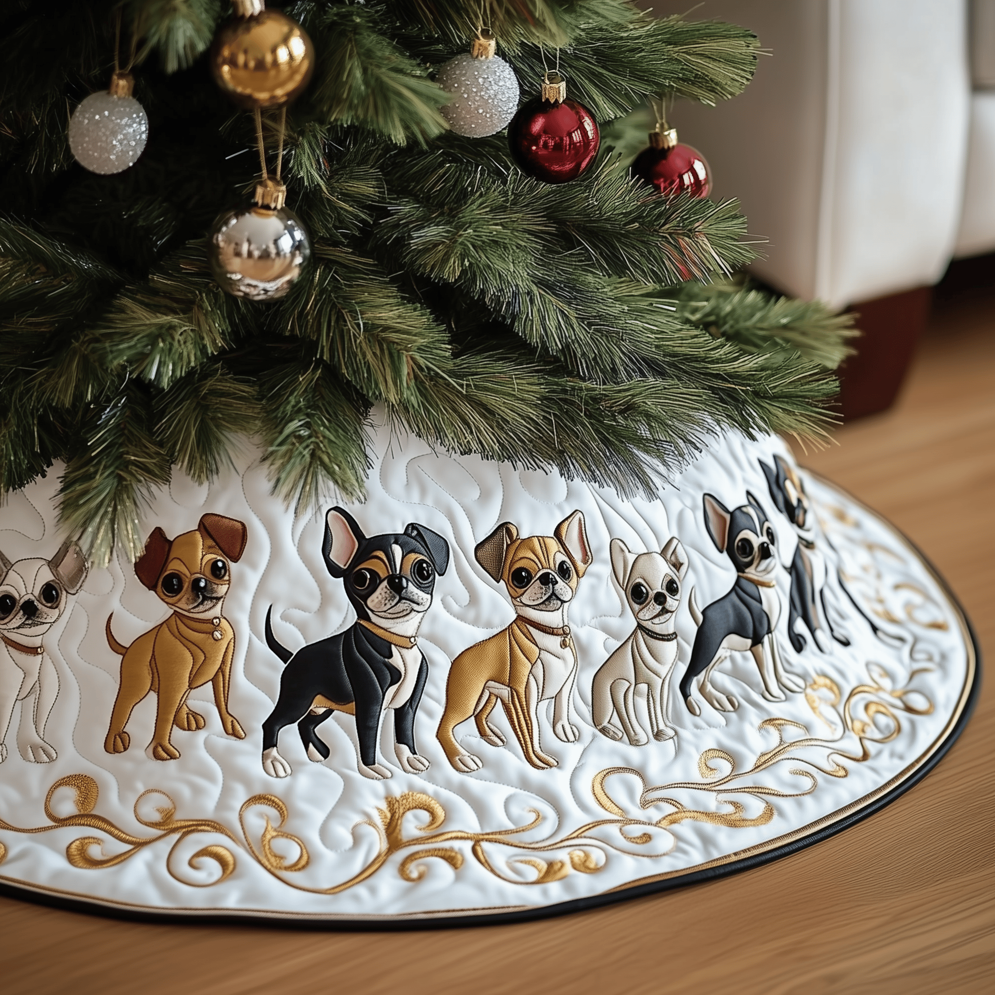 Joyful Christmas Chihuahua Quilted Tree Skirt Enjoy a Festive and Worry-Free Holiday Season Joyful Christmas Chihuahua Quilted Tree Skirt Enjoy a Festive and Worry-Free Holiday Season