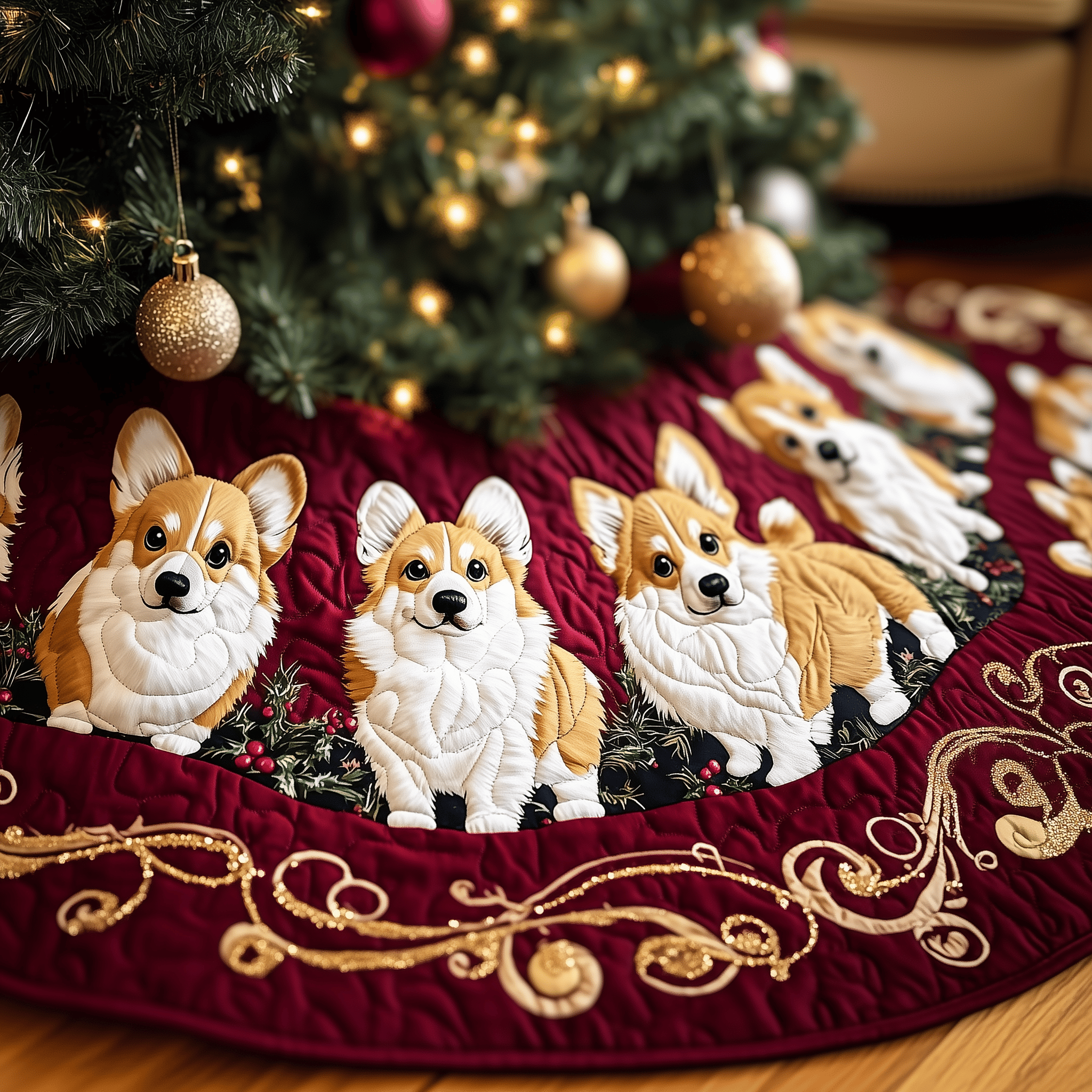 Joyful Christmas Corgi Quilted Tree Skirt Celebrate Togetherness with Thoughtful Holiday Decor Joyful Christmas Corgi Quilted Tree Skirt Celebrate Togetherness with Thoughtful Holiday Decor