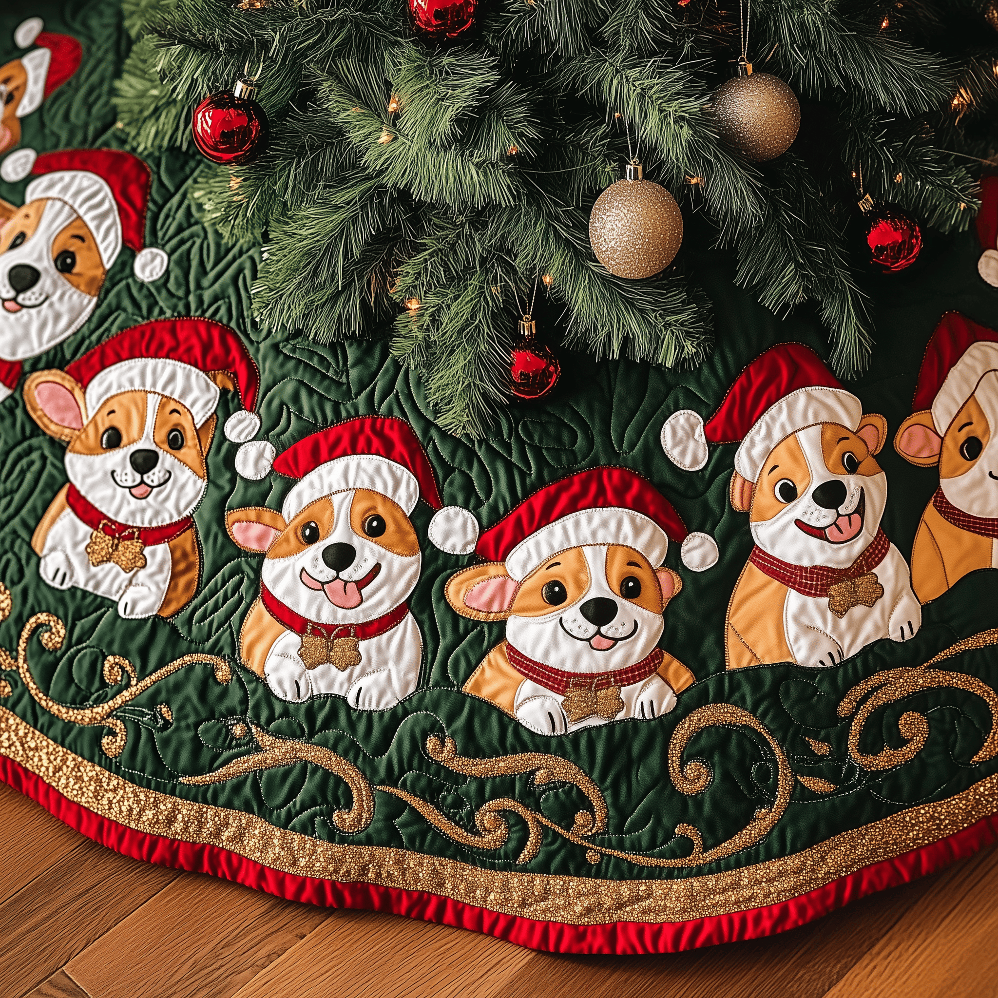 Joyful Christmas Corgi Quilted Tree Skirt Celebrate Traditions Safely with a Timeless Tree Skirt Joyful Christmas Corgi Quilted Tree Skirt Celebrate Traditions Safely with a Timeless Tree Skirt