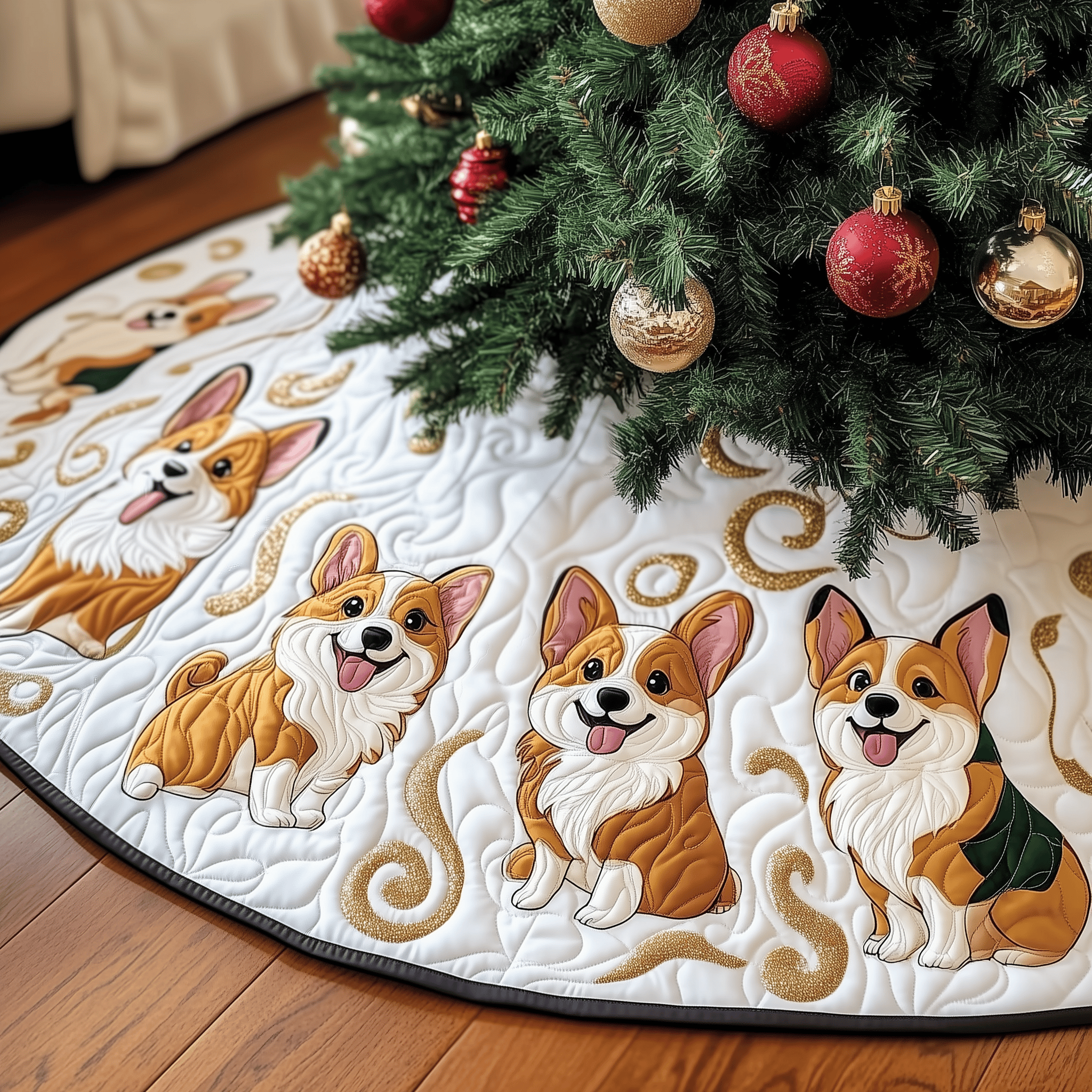 Joyful Christmas Corgi Quilted Tree Skirt Make Every Holiday Moment Bright with a Chic Tree Skirt Joyful Christmas Corgi Quilted Tree Skirt Make Every Holiday Moment Bright with a Chic Tree Skirt
