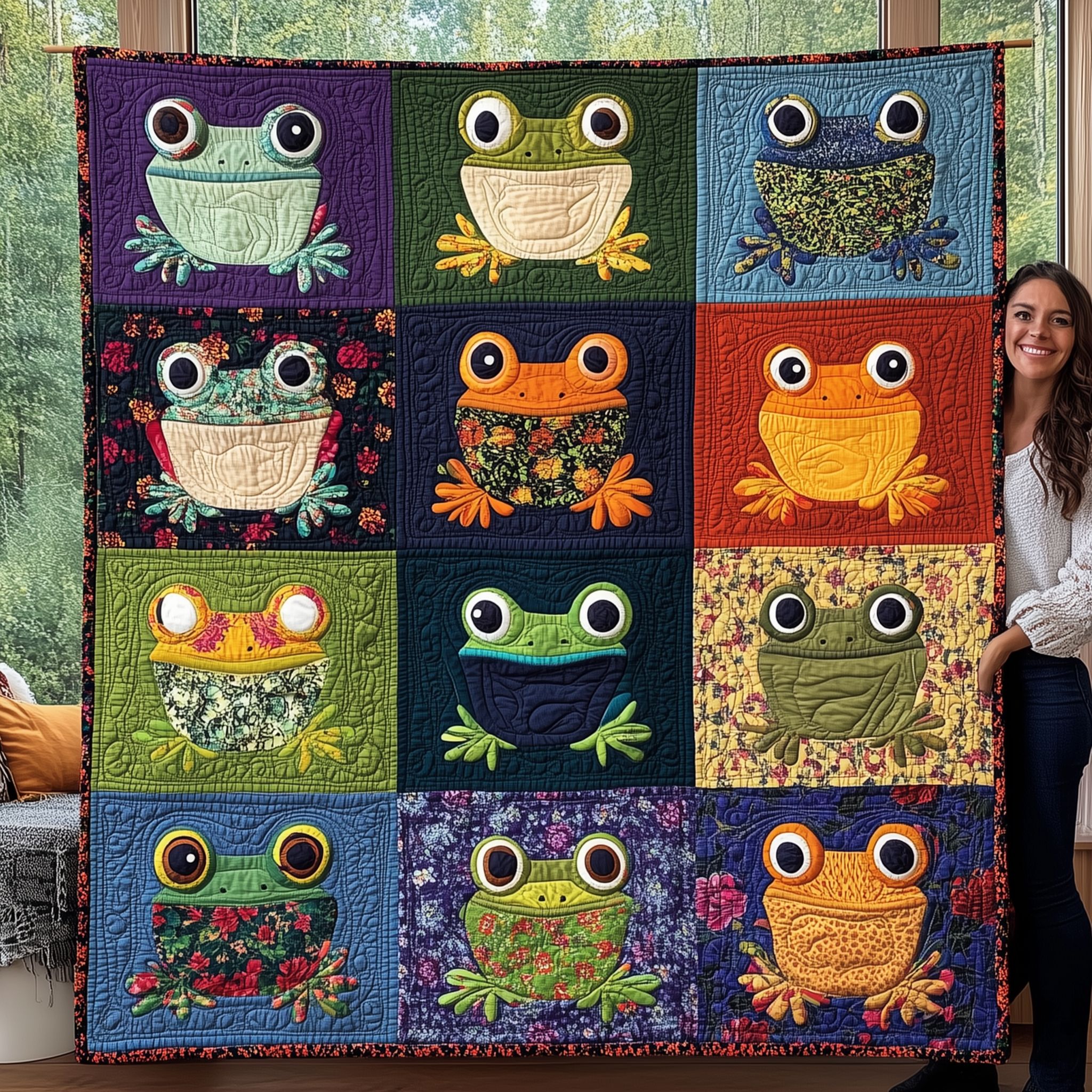 Joyful Frogs Parade Quilted Blanket Throw Blankets For Couch Frog Gifts For Adults Joyful Frogs Parade Quilted Blanket Throw Blankets For Couch Frog Gifts For Adults