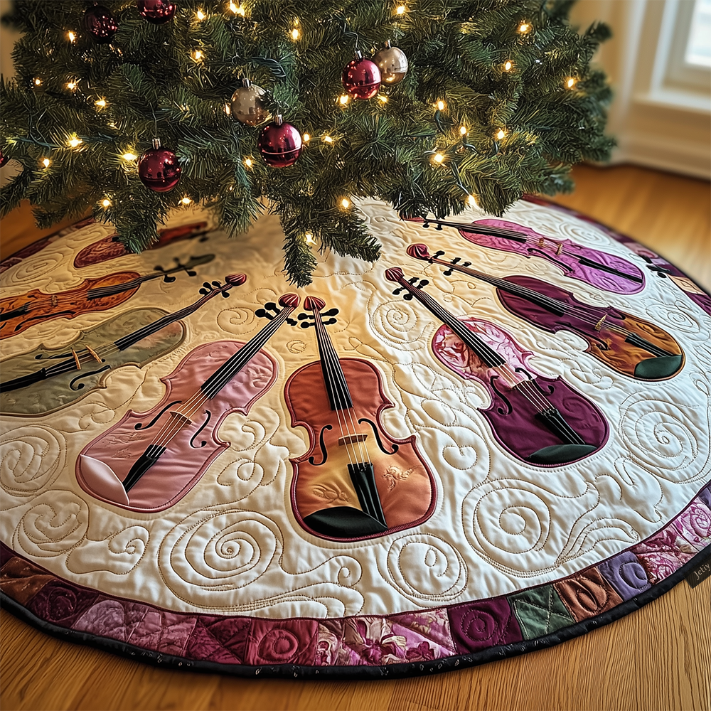 Joyful Pink Violins Quilted Tree Skirt Feel Good About Your Tree Decor This Holiday Joyful Pink Violins Quilted Tree Skirt Feel Good About Your Tree Decor This Holiday