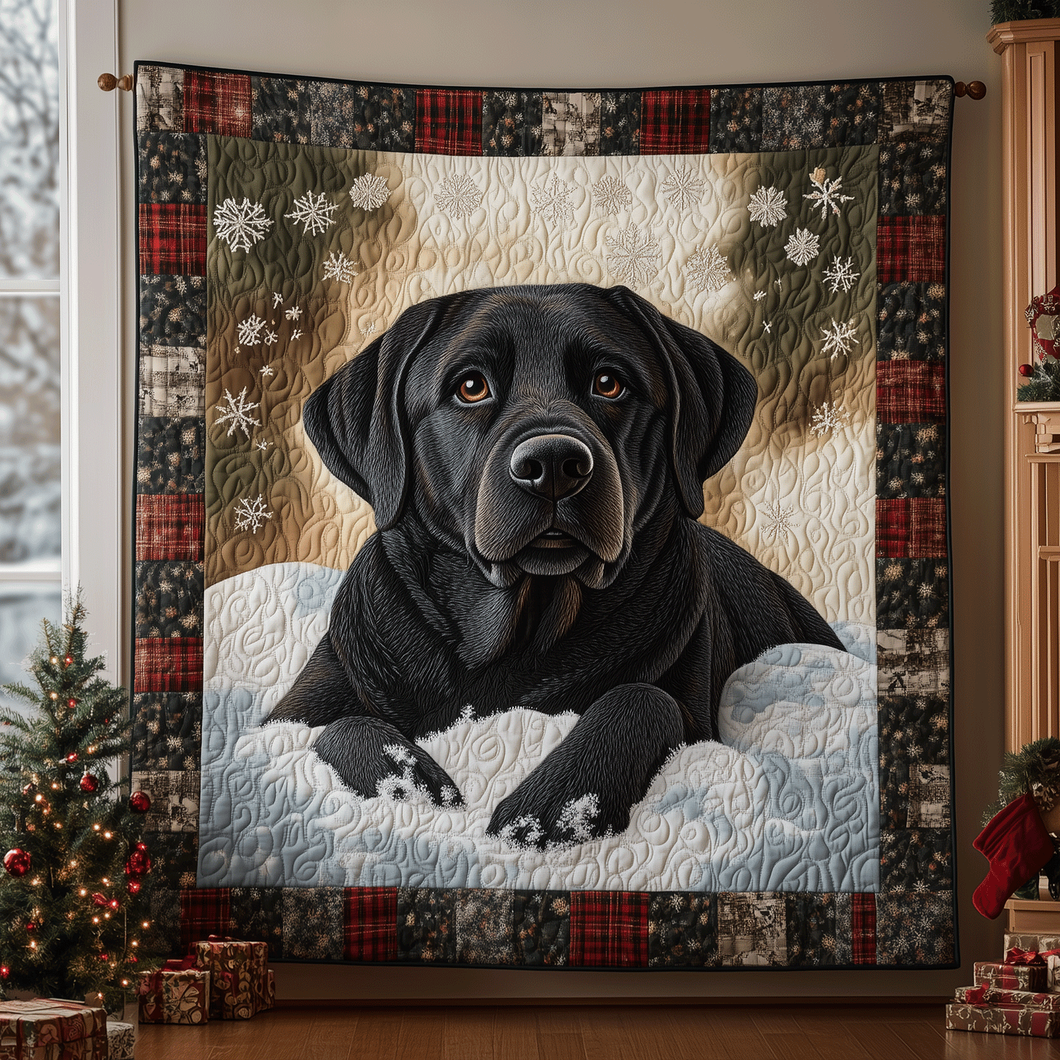 Labrador Snowy Joy Quilted Blanket Labrador Themed Gifts Labrador Snowy Joy Quilted Blanket Labrador Themed Gifts